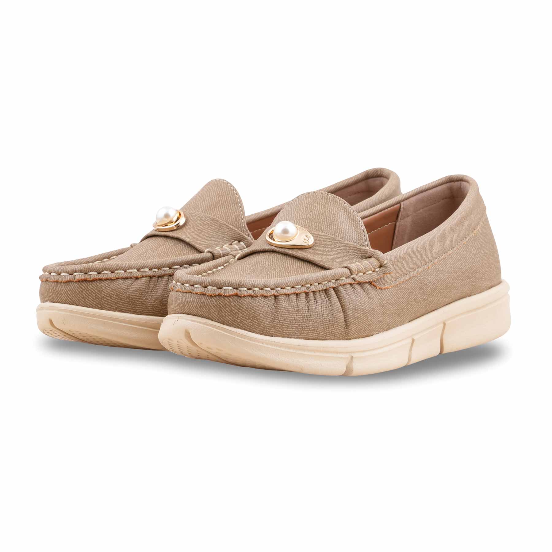 Beige Moccasin For Ladies WN4538 - Image 4