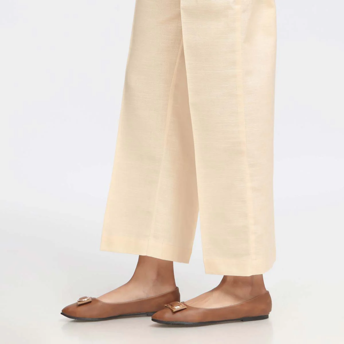 Beige Plain Khaddar Straight Fit Trouser PW3696 - Image 3