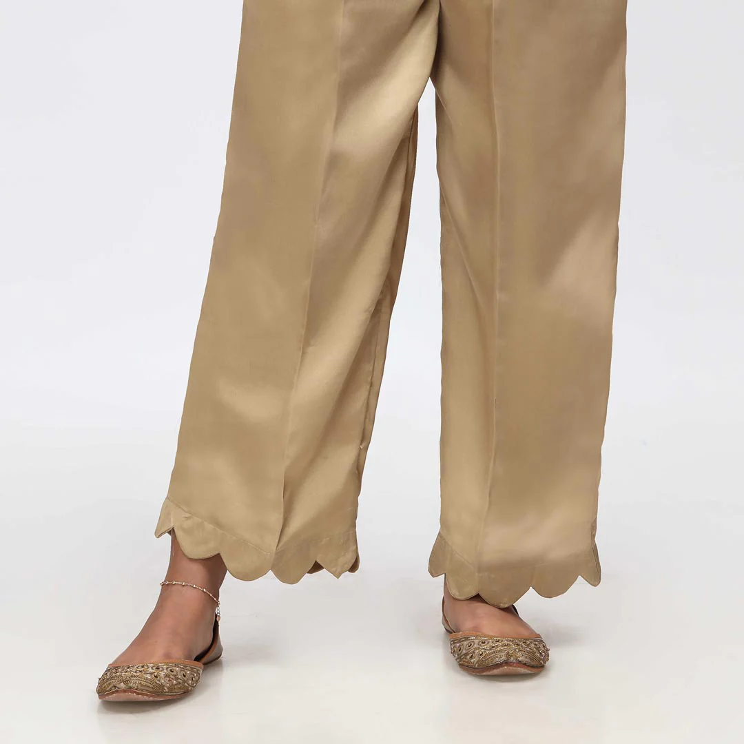 Beige Scallops Grip Silk Straight Trouser PW3645
