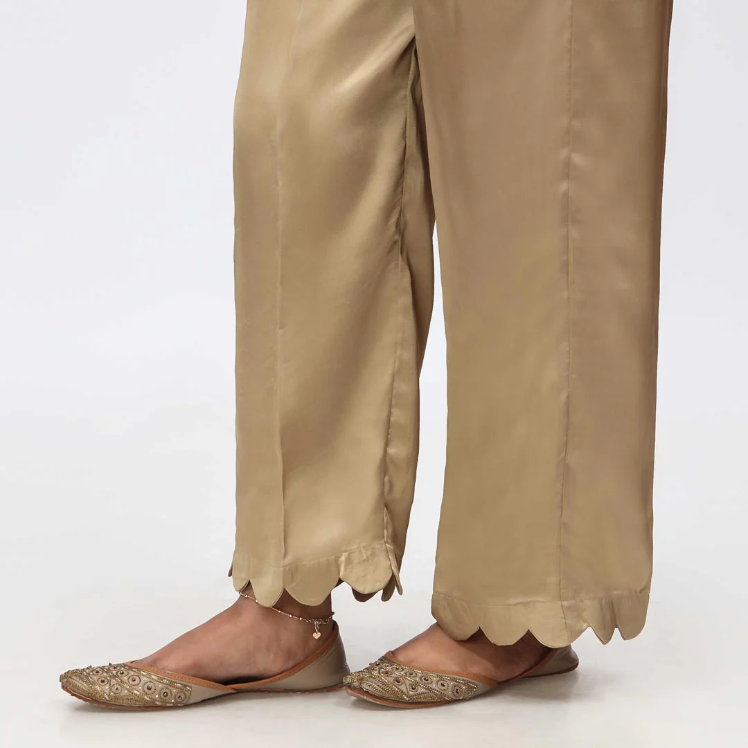 Beige Scallops Grip Silk Straight Trouser PW3645 - Image 3