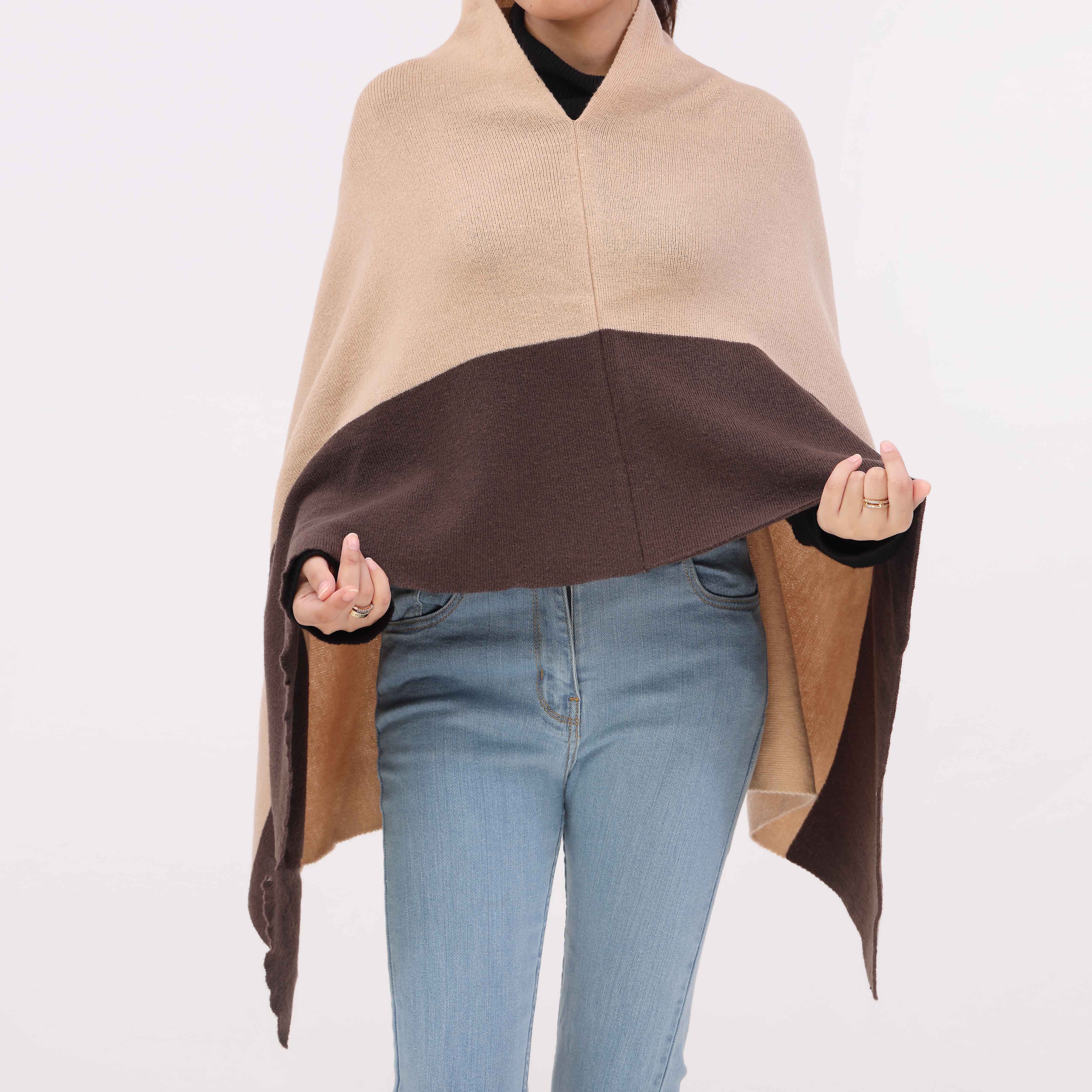 Beige Sweater Knit Cape Shawl PW5622 - Image 2
