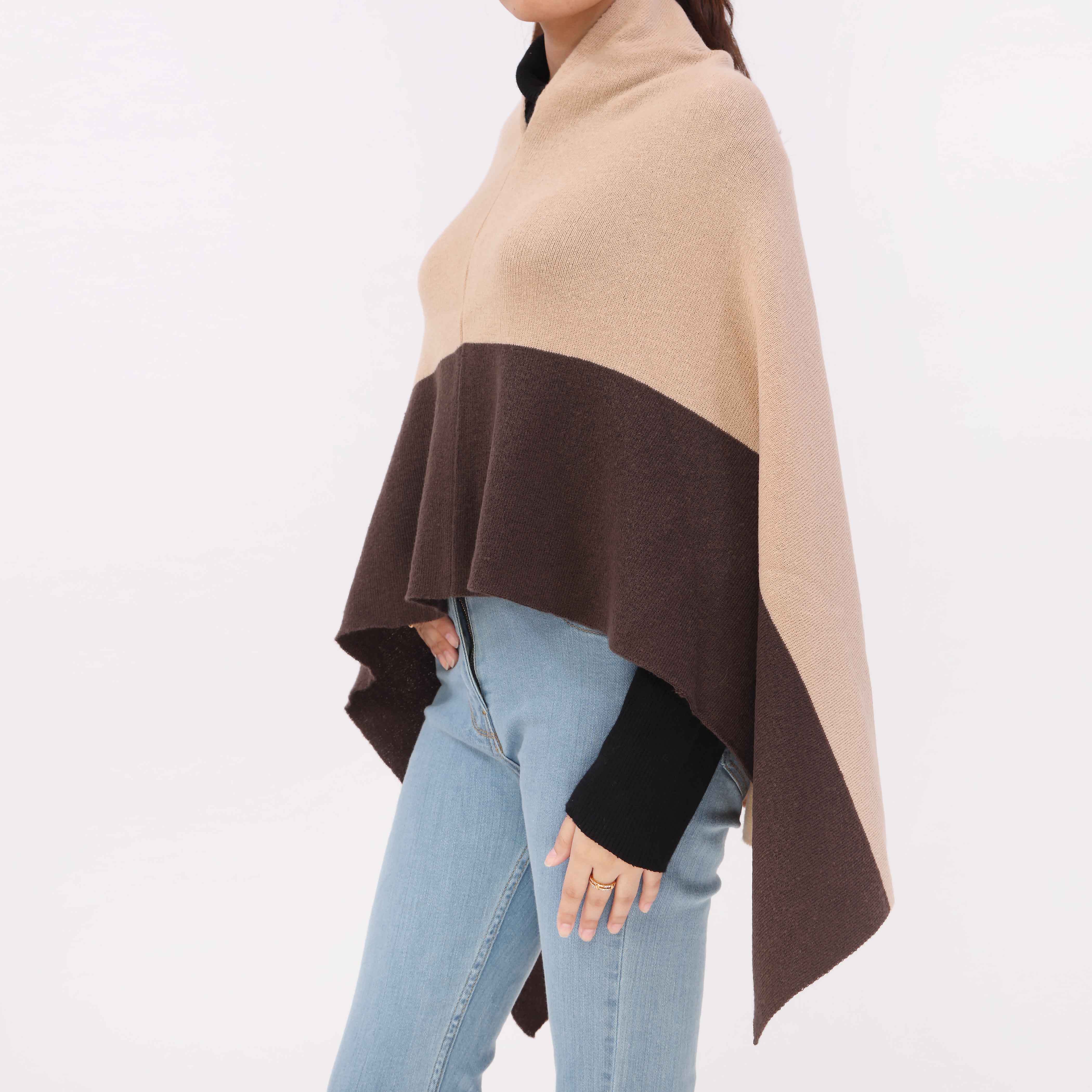 Beige Sweater Knit Cape Shawl PW5622 - Image 3