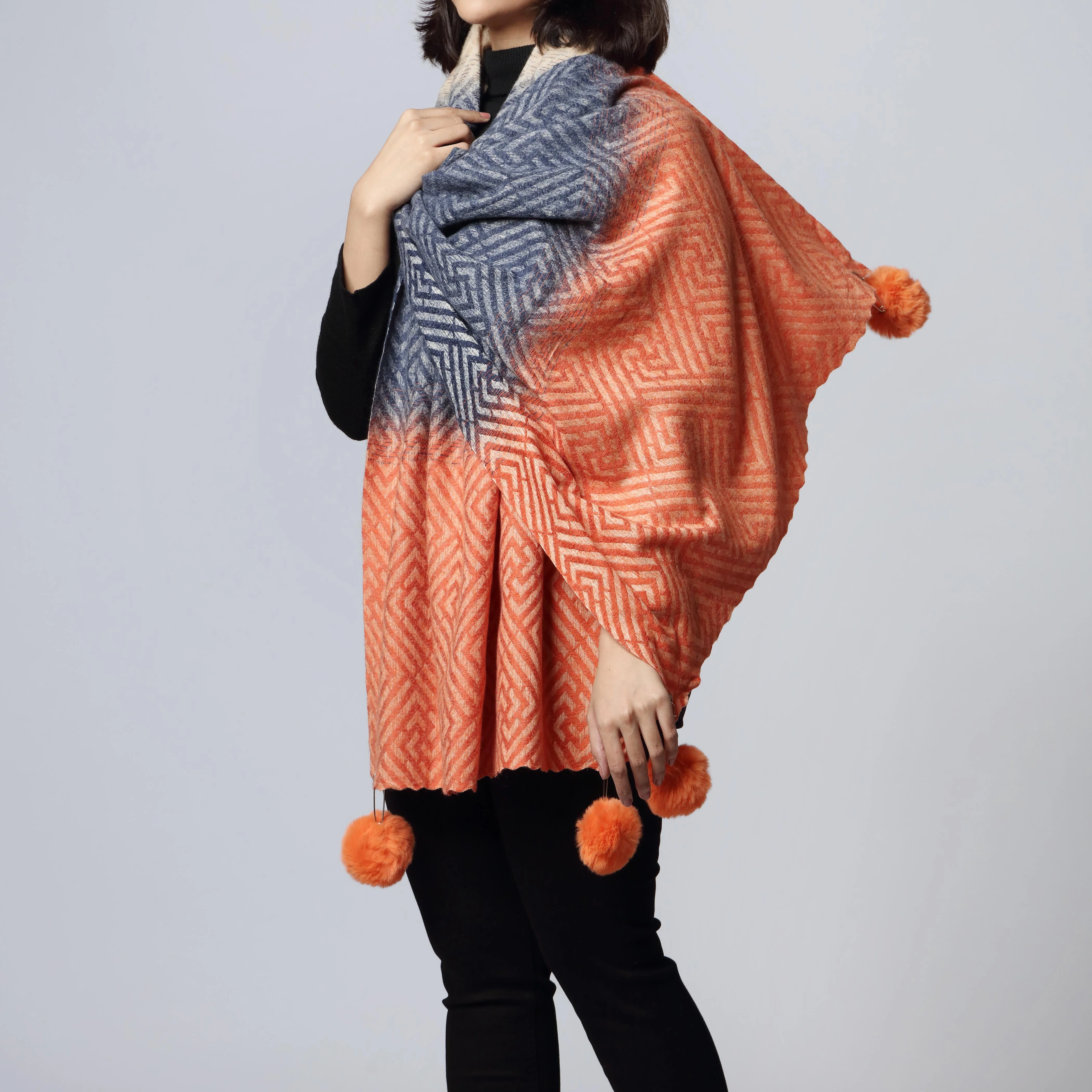 Beige Two Tone Winter Shawl PW2734 - Image 2