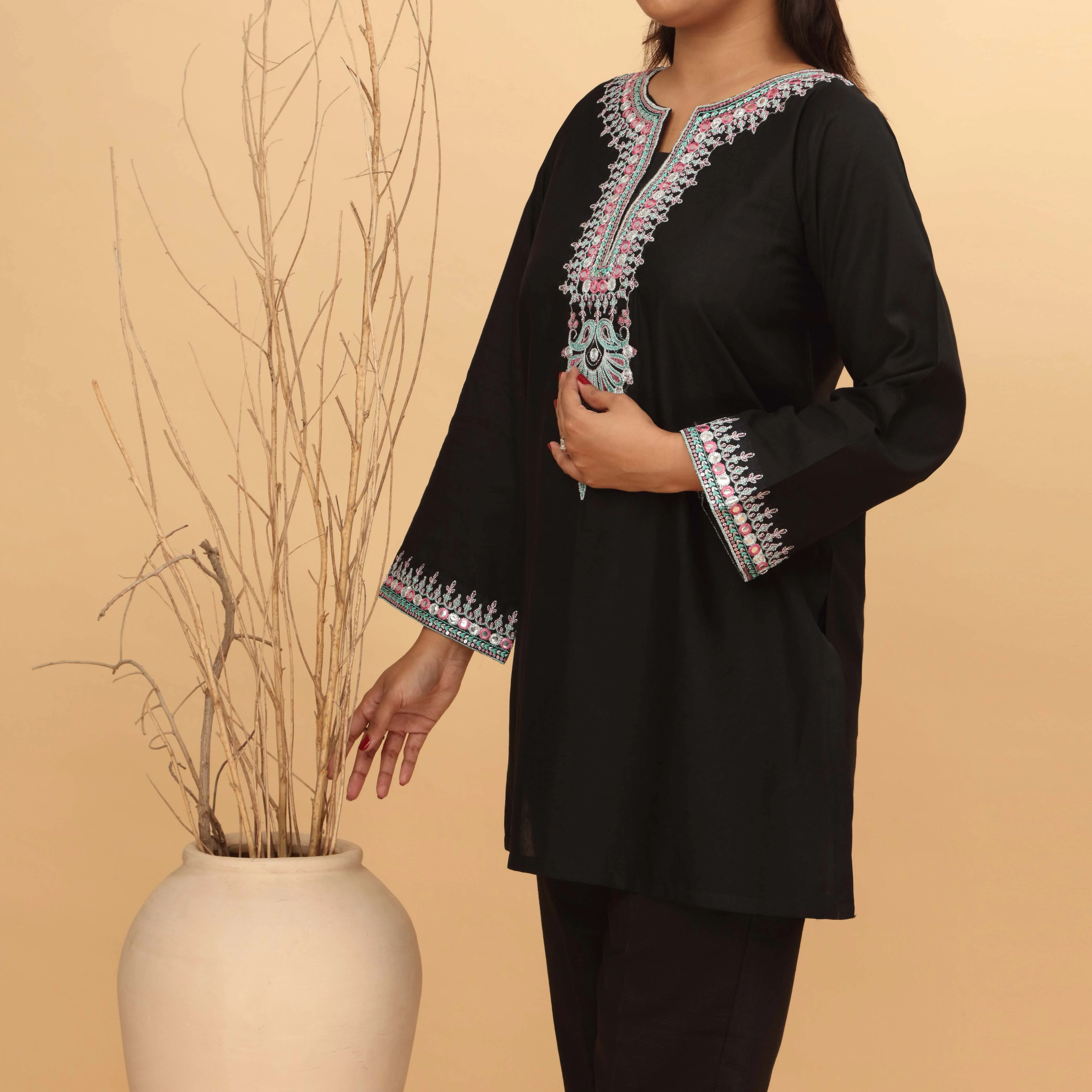 1PC- Embellished Khaddar Shirt PW4149 - Image 2