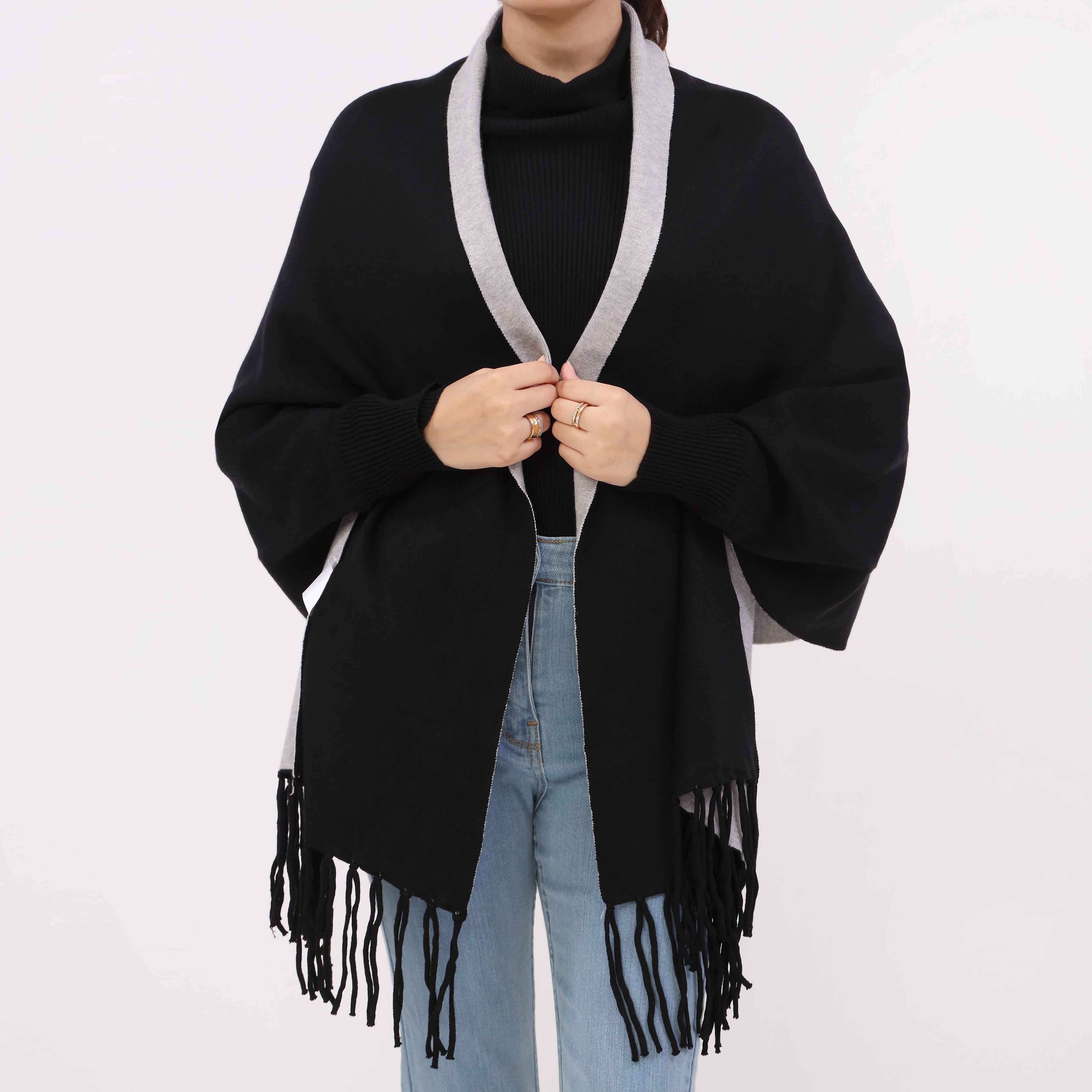 Black 2 Tone Acrylic Cape Shawl PW5619 - Image 2