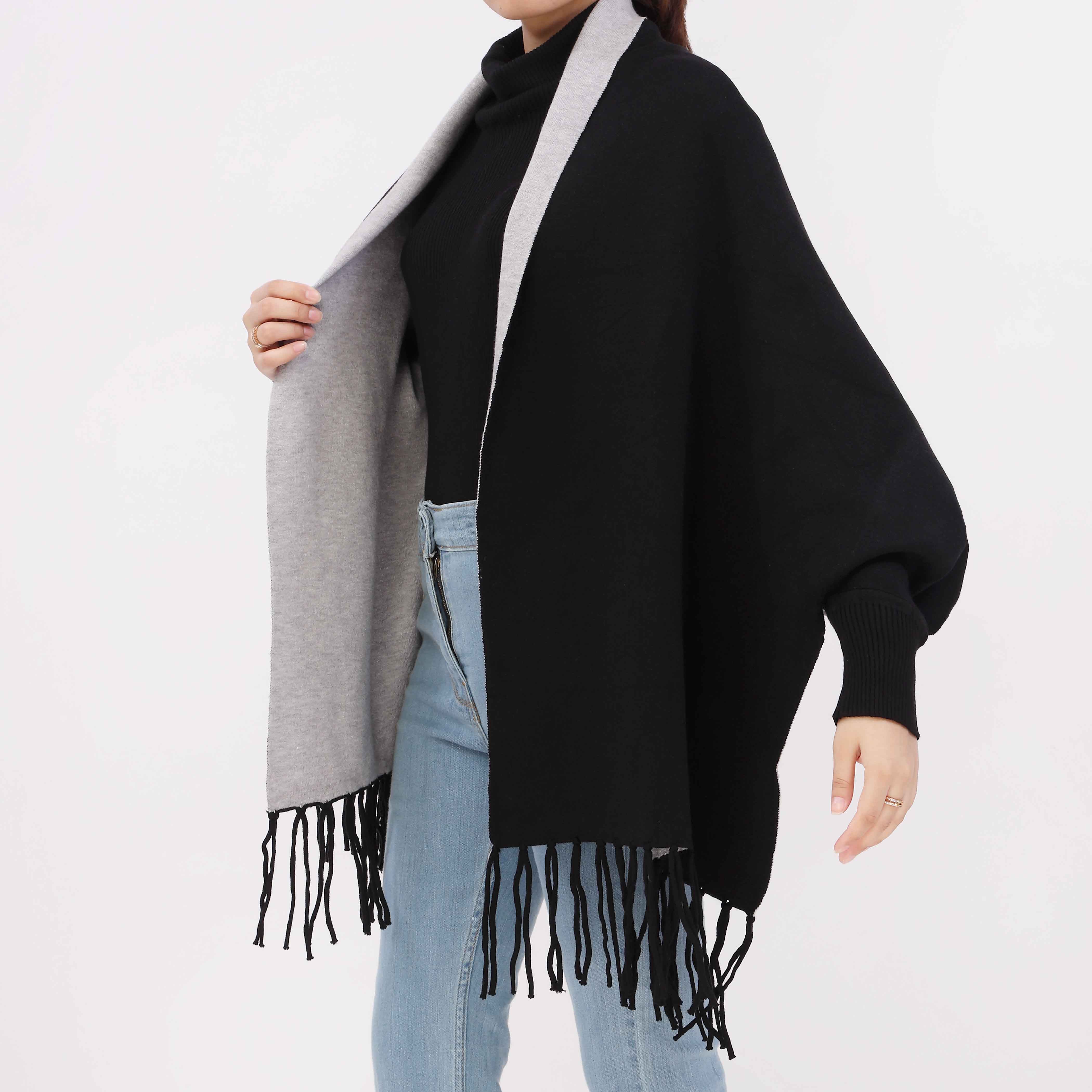 Black 2 Tone Acrylic Cape Shawl PW5619 - Image 4