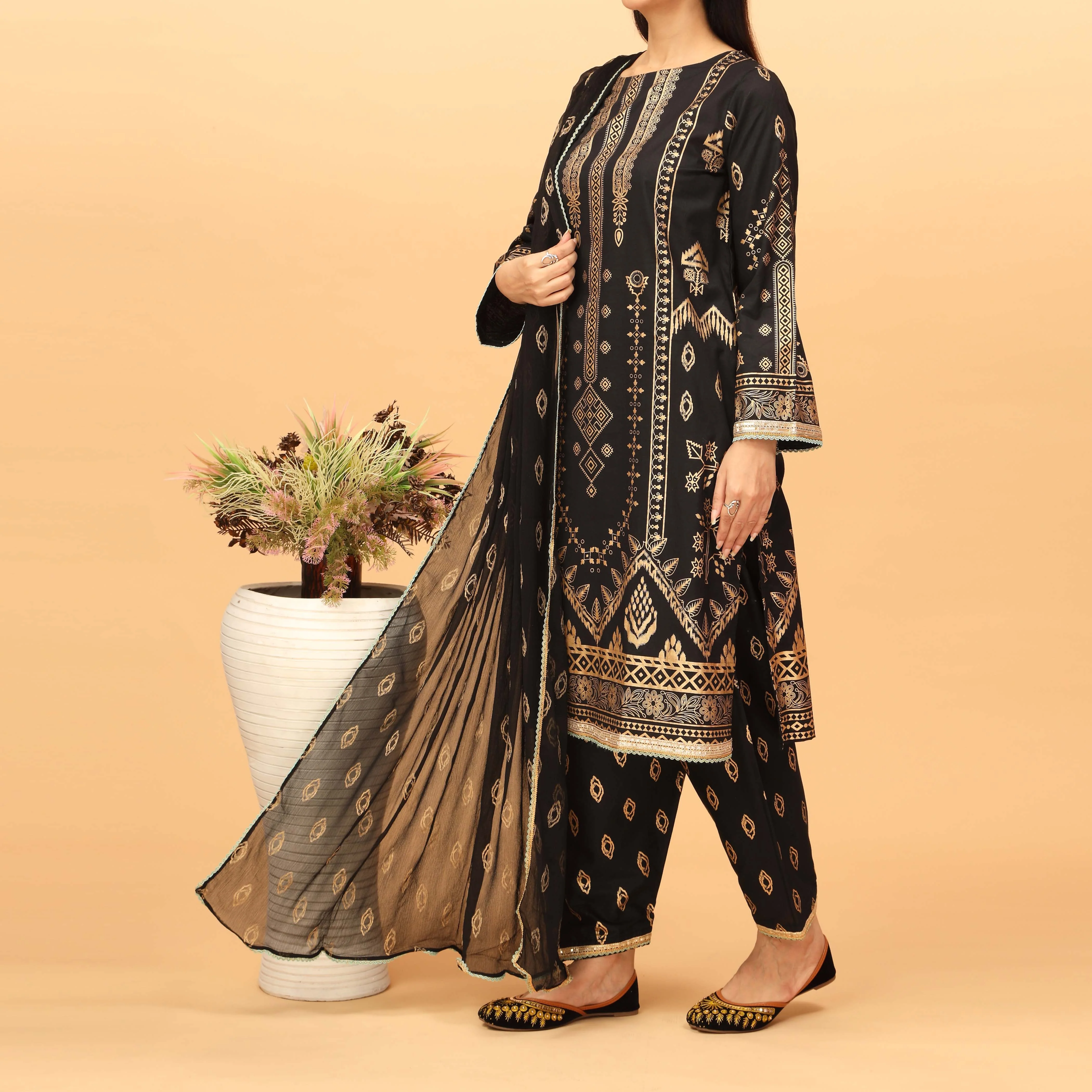 3PC Screen Printed Cambric Suit PS4920 - Image 2