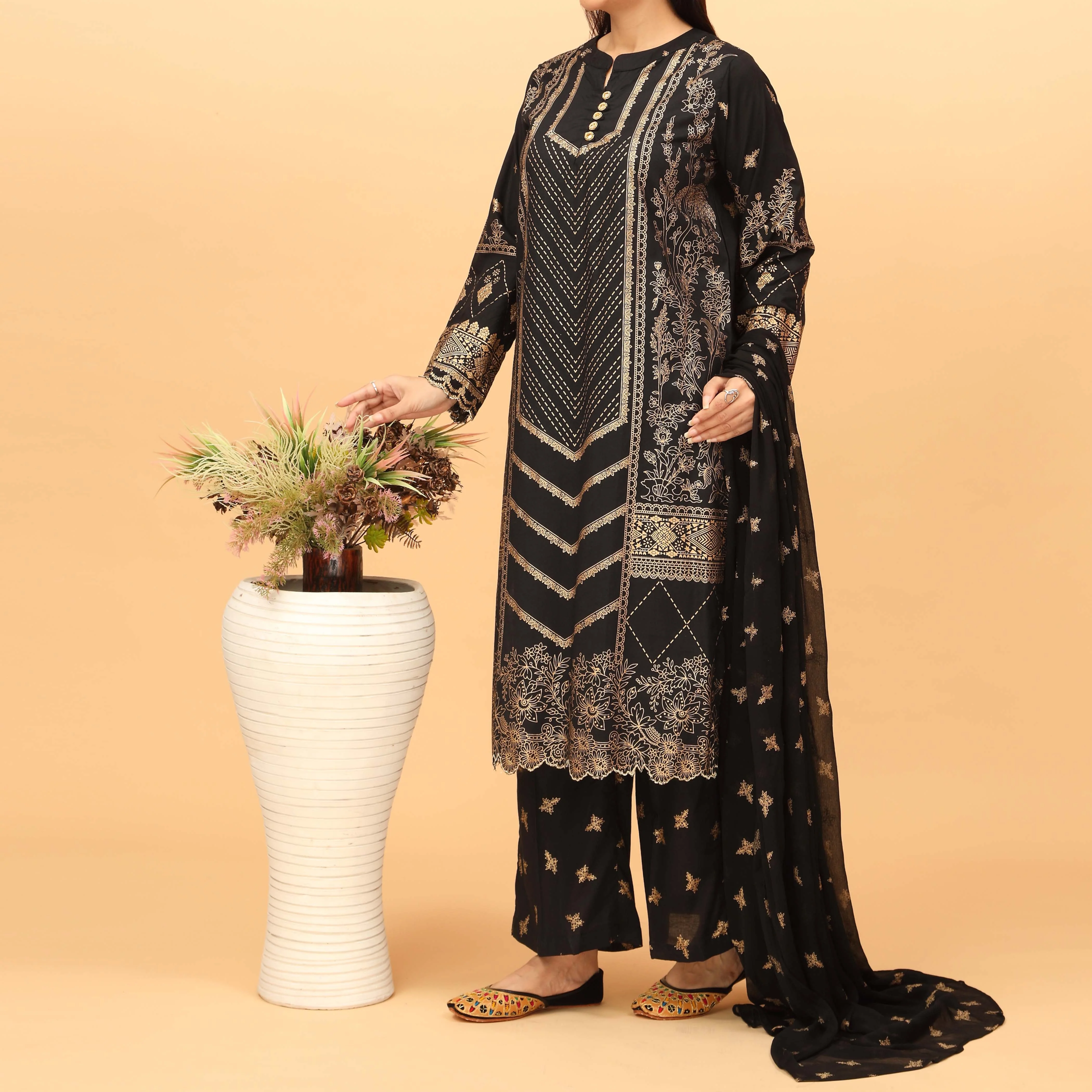 3PC Screen Printed Cambric Suit PS4921 - Image 2