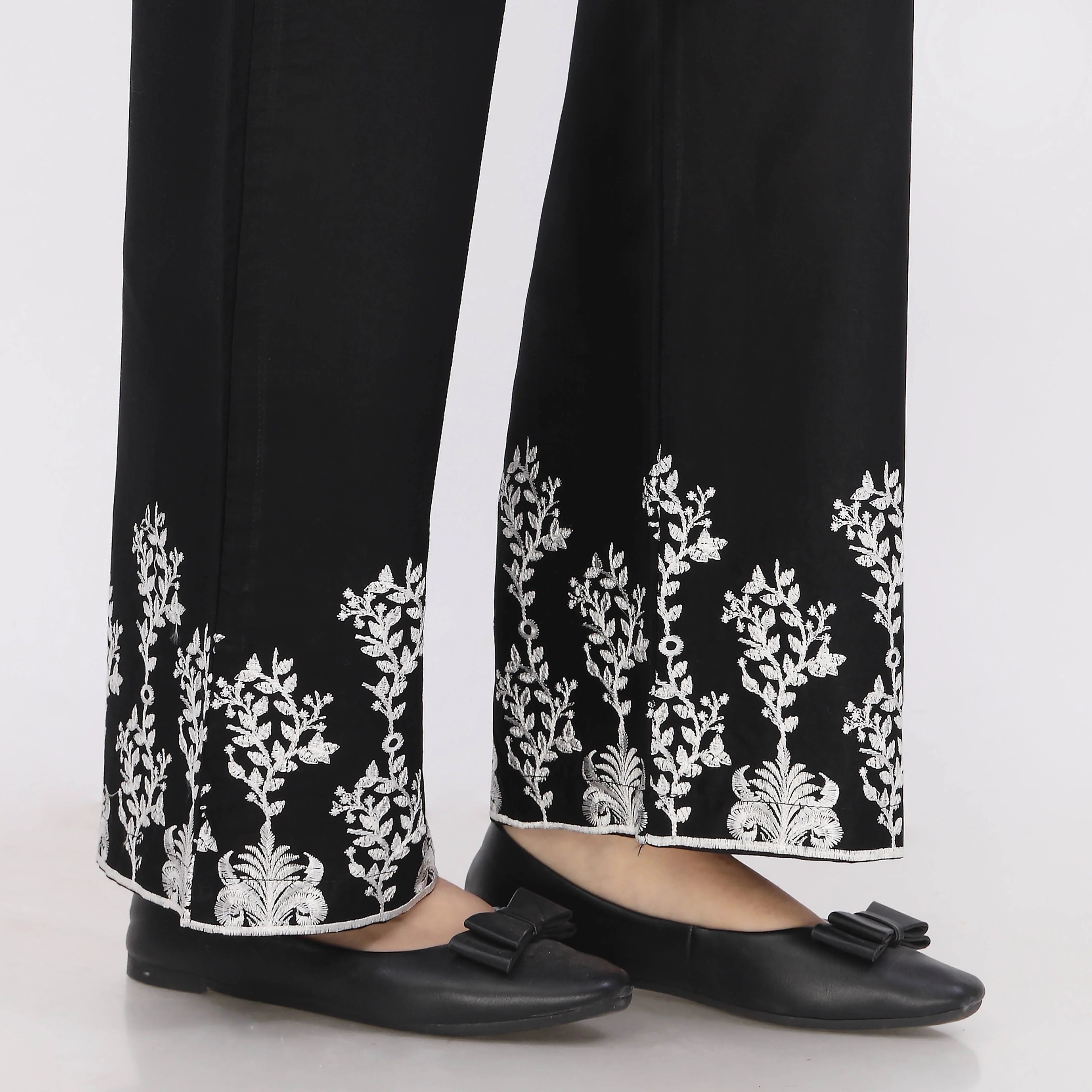 Black Cotton Cambric Embroiderd Trouser PL5066 - Image 3