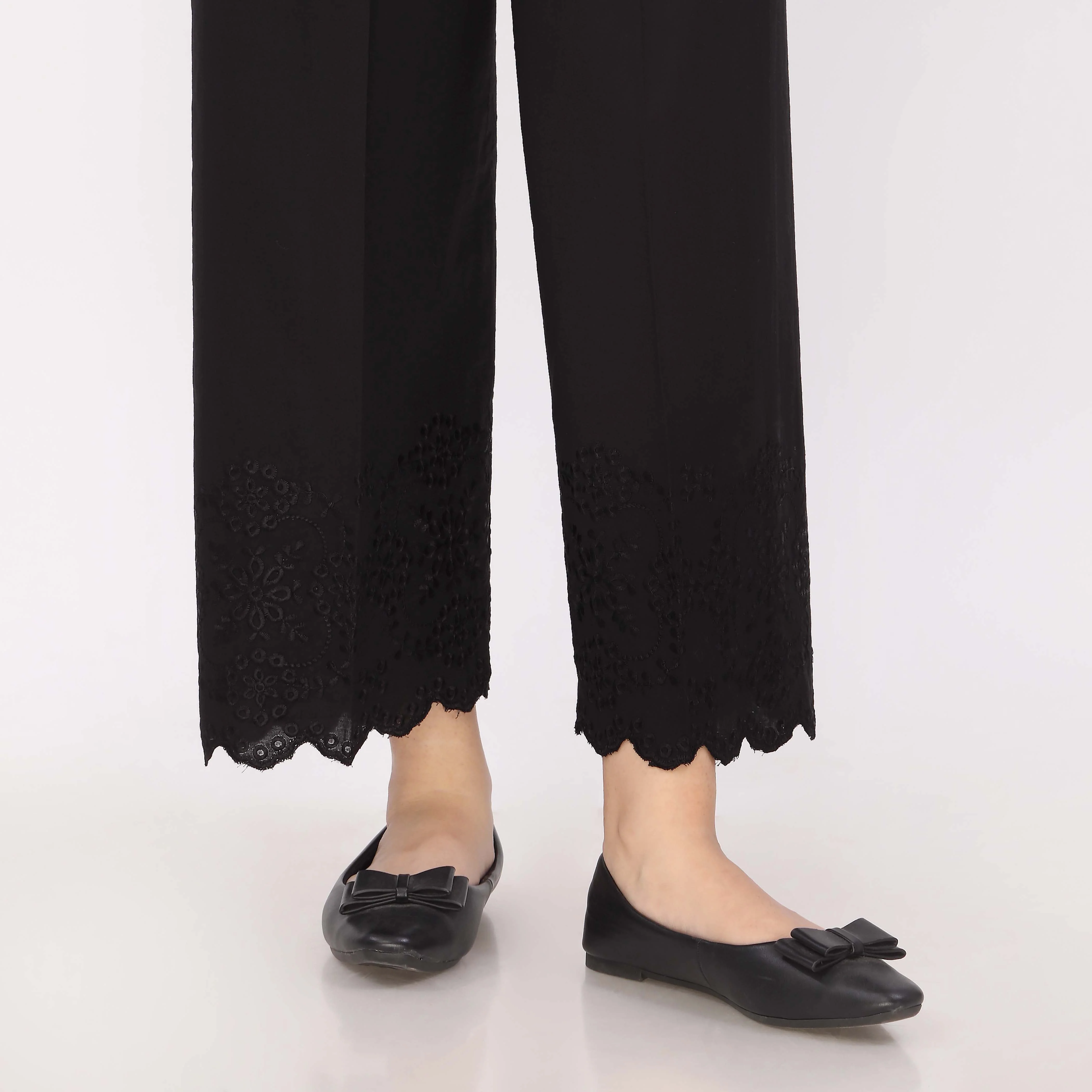 Black Cotton Cambric Embroidered Trouser - Image 2