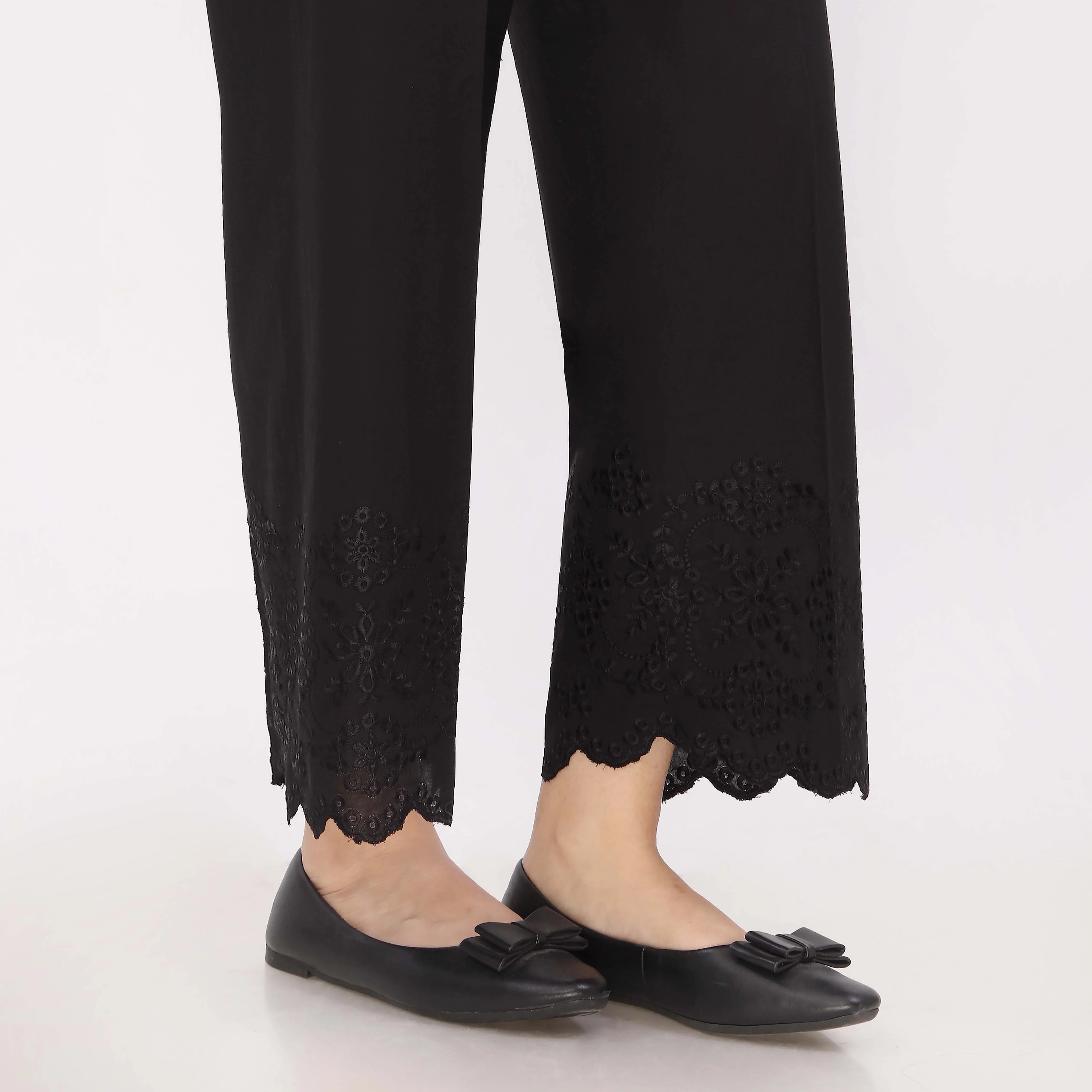Black Cotton Cambric Embroidered Trouser - Image 3