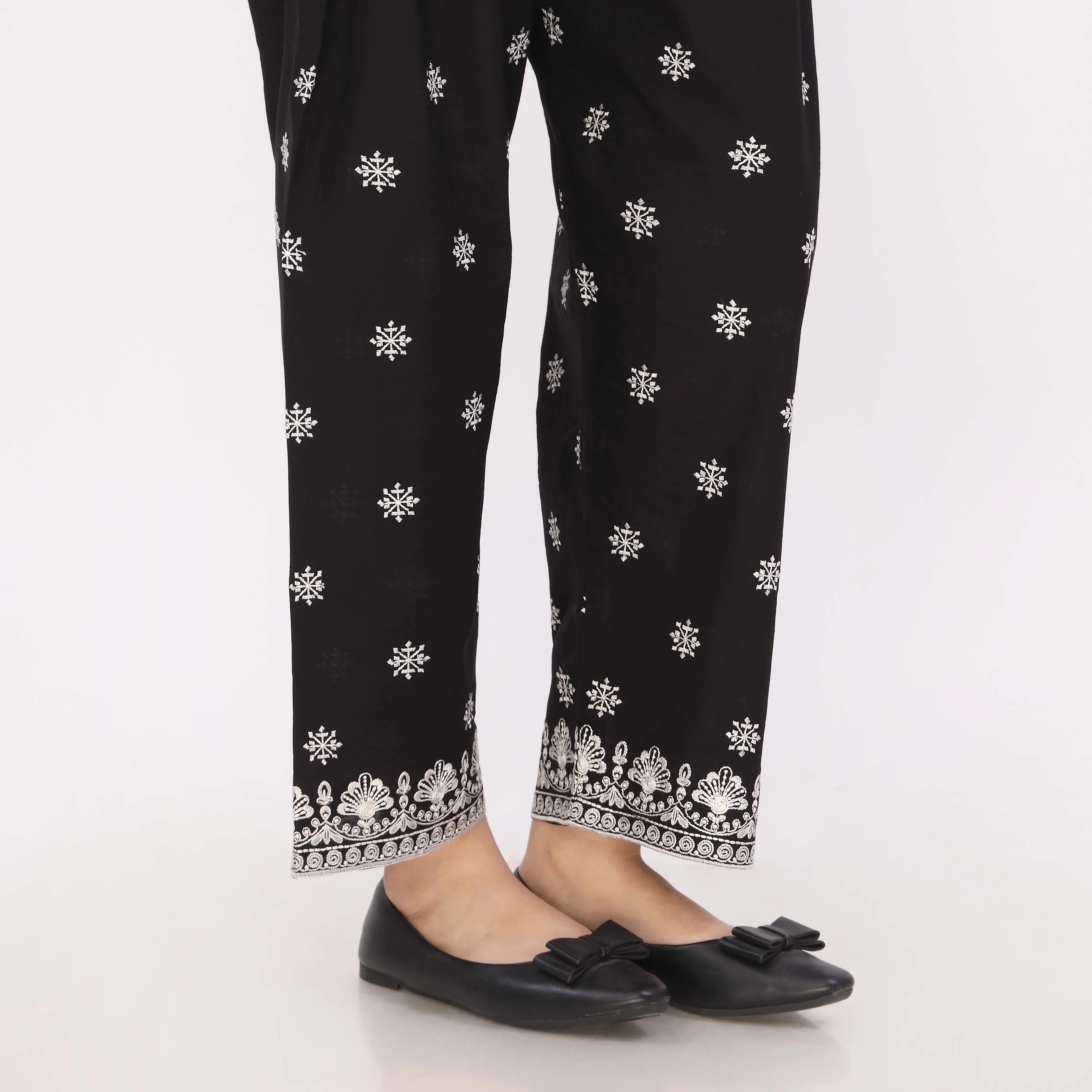 Black Cotton Cambric Embroidered Trouser - Image 2