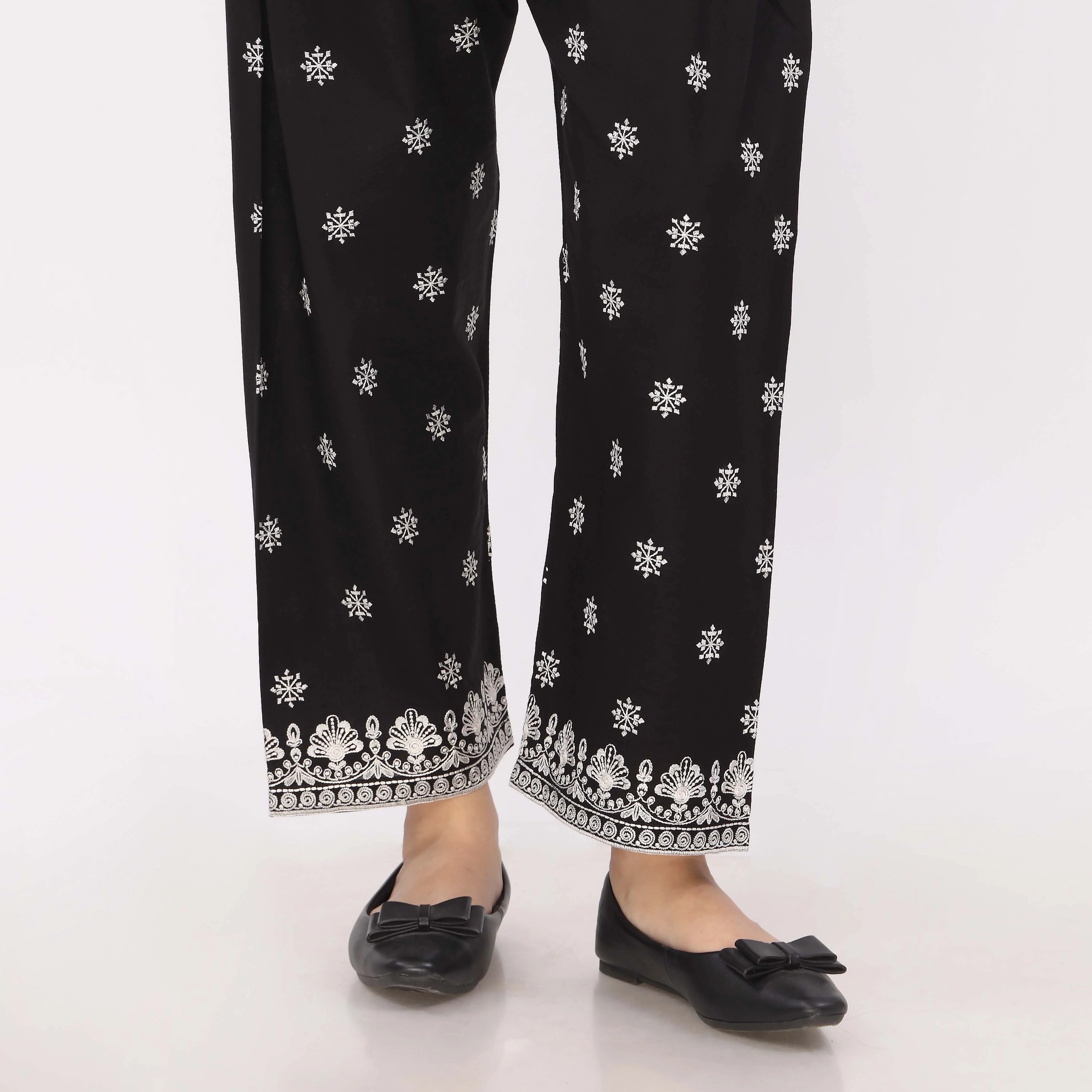 Black Cotton Cambric Embroidered Trouser - Image 3