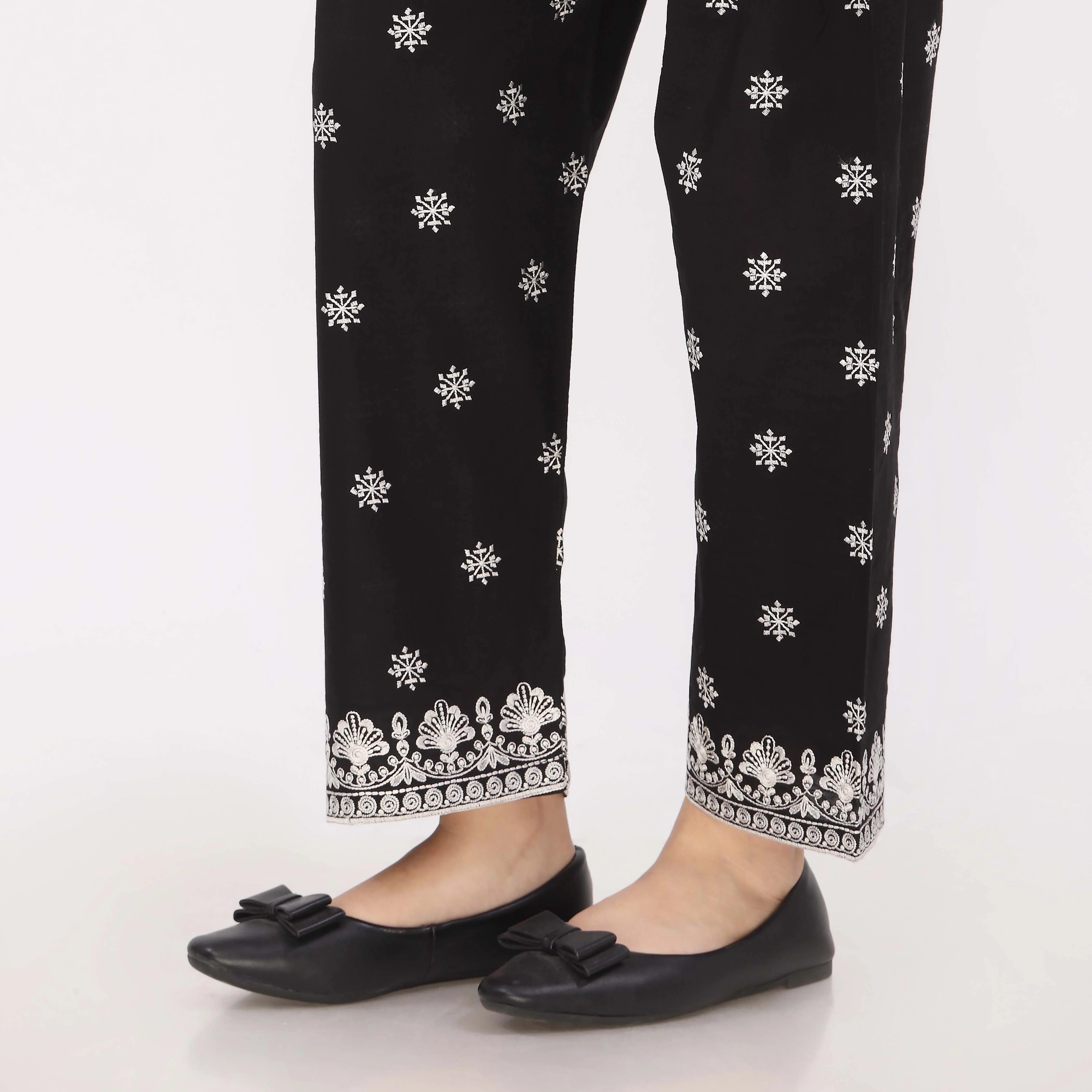 Black Cotton Cambric Embroidered Trouser - Image 4