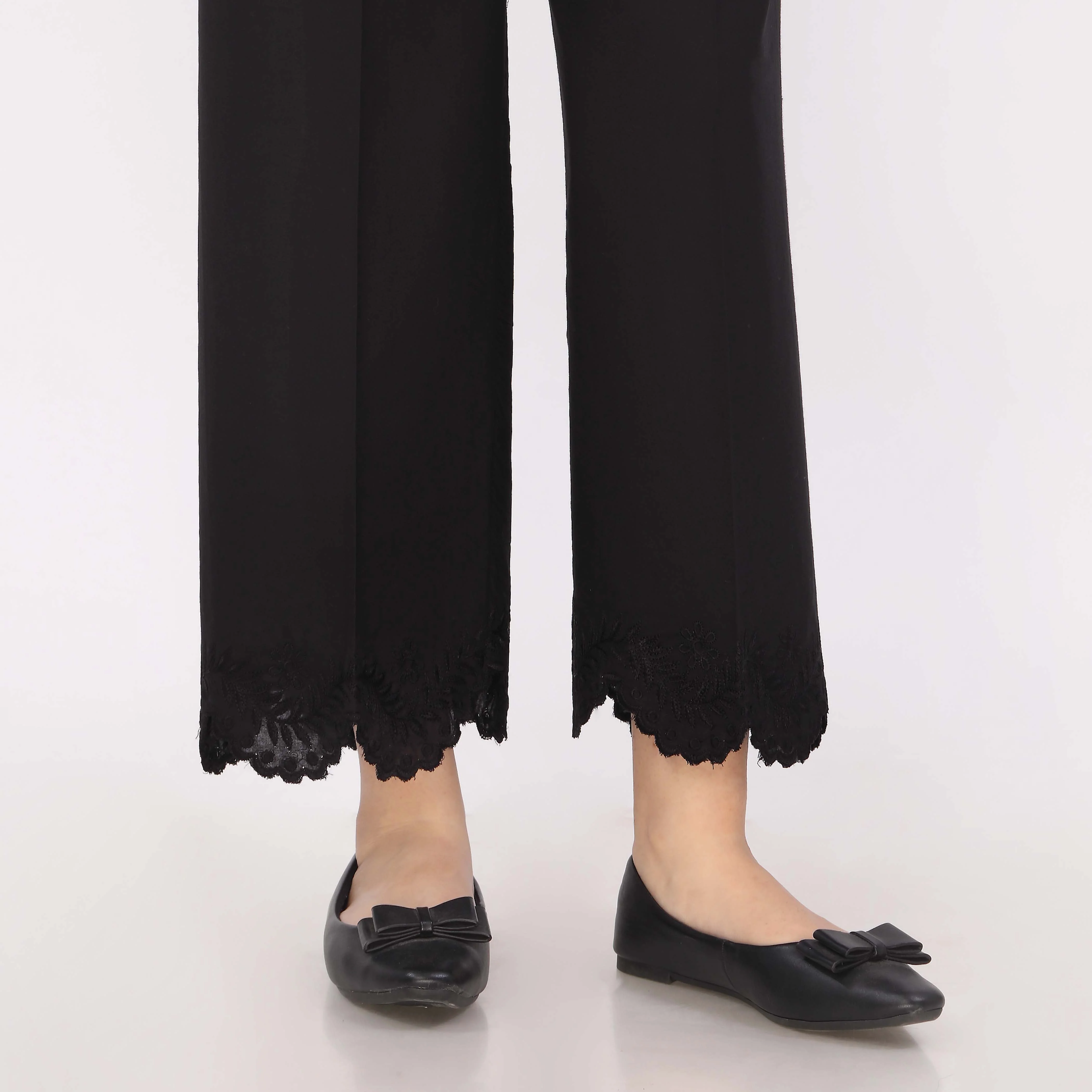 Black Cotton Cambric Embroidered Trouser - Image 2