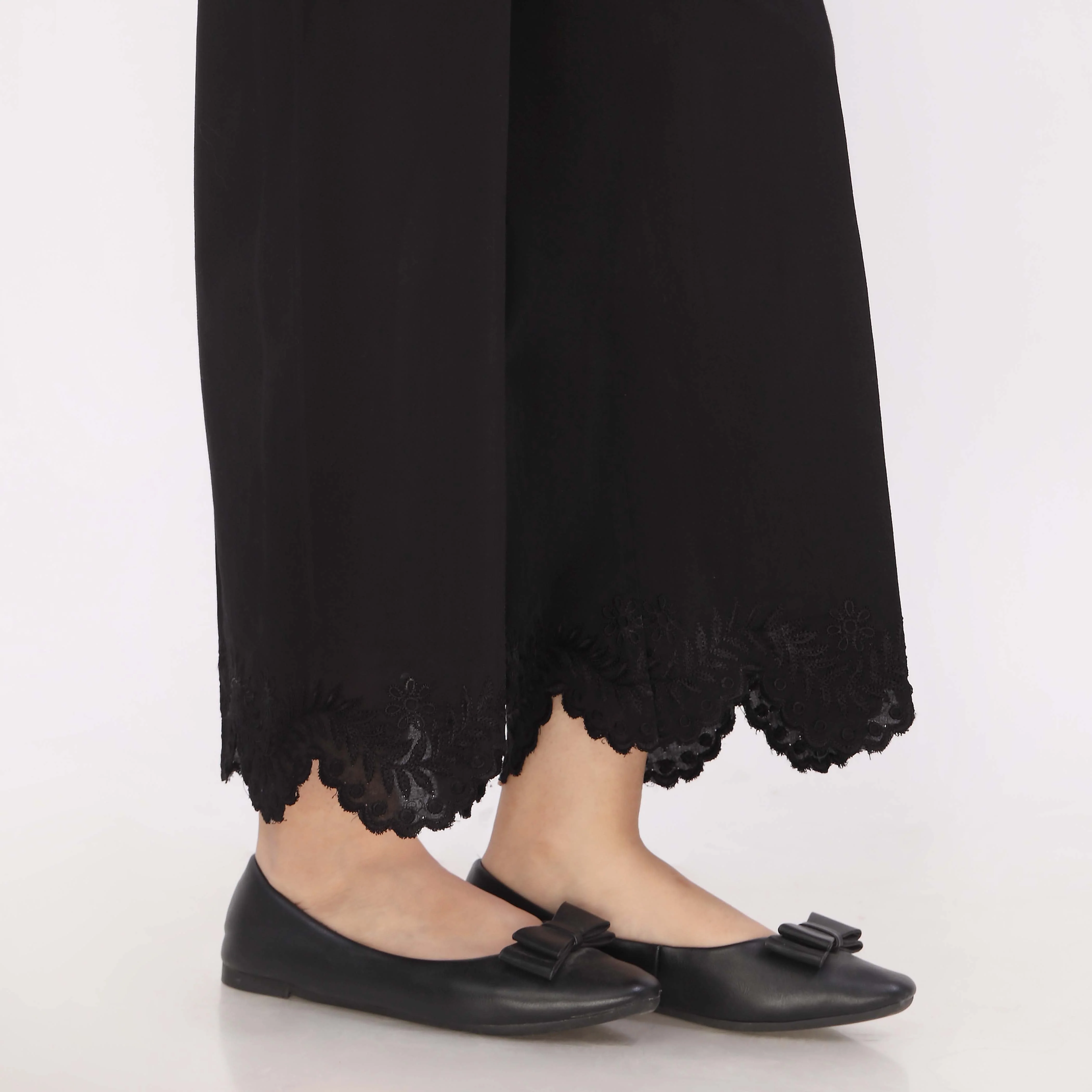 Black Cotton Cambric Embroidered Trouser - Image 3