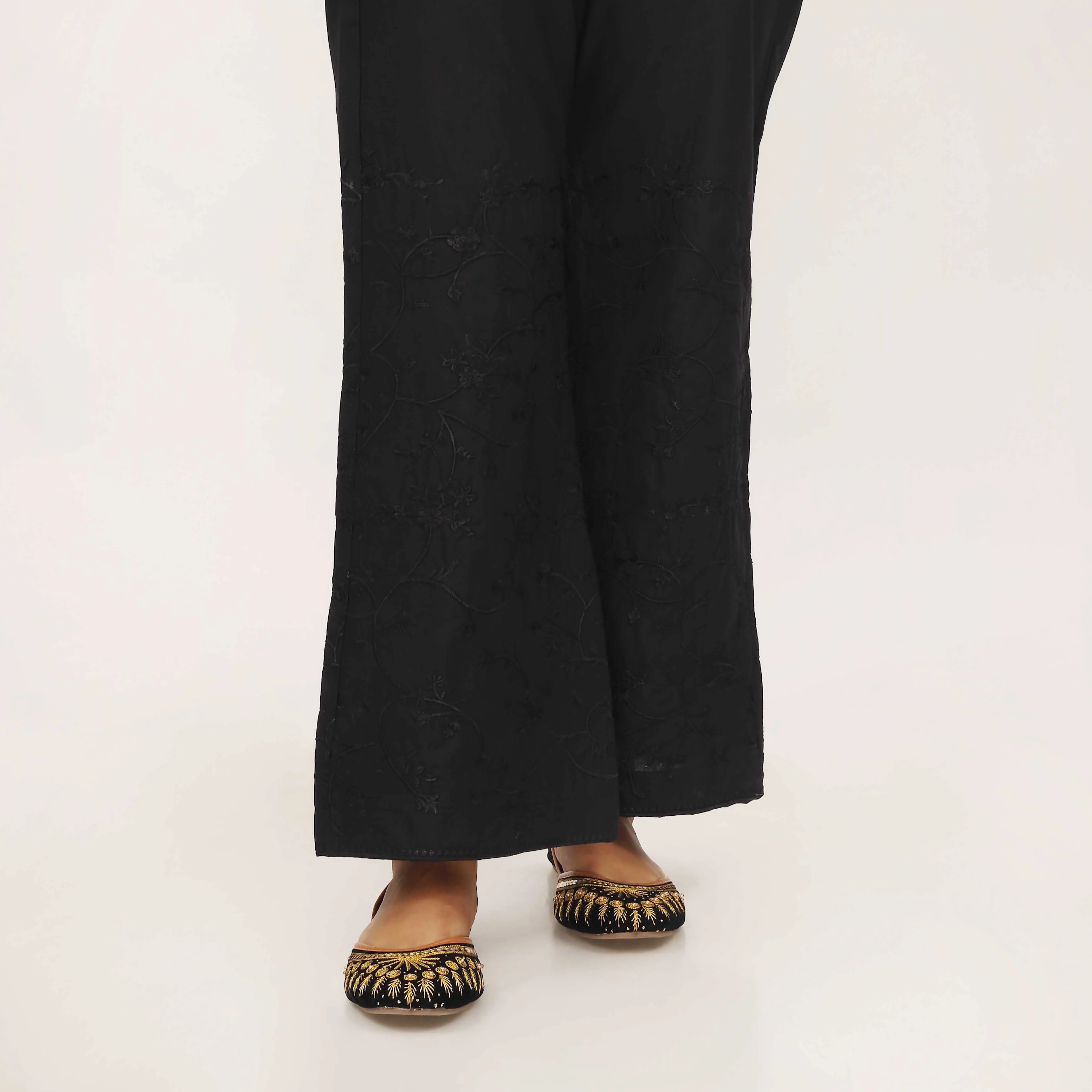 Black Cotton Cambric Trouser with Embroidery PL5092 - Image 2