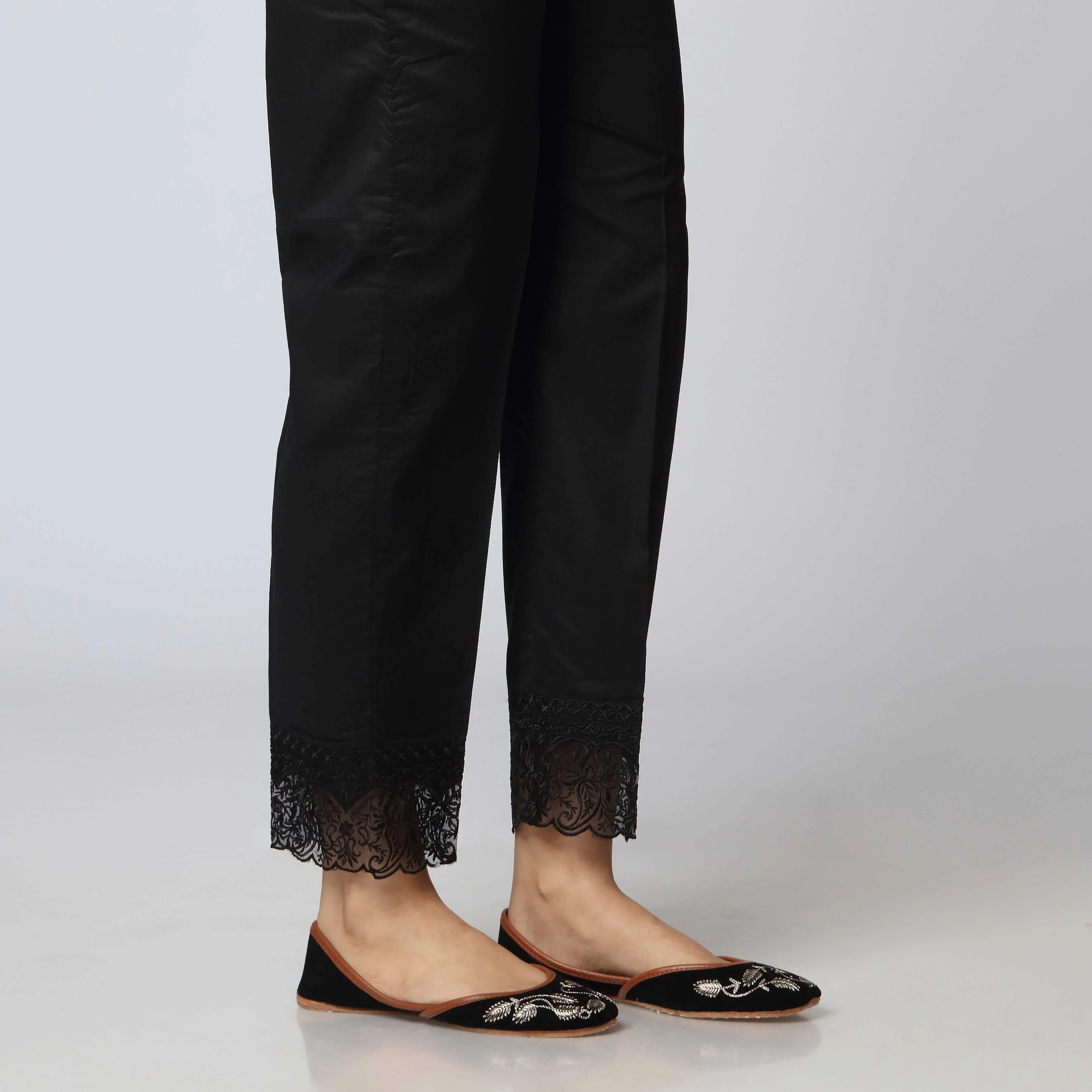 Black Cotton Embellished Slim Fit Trouser PS3503 - Image 2