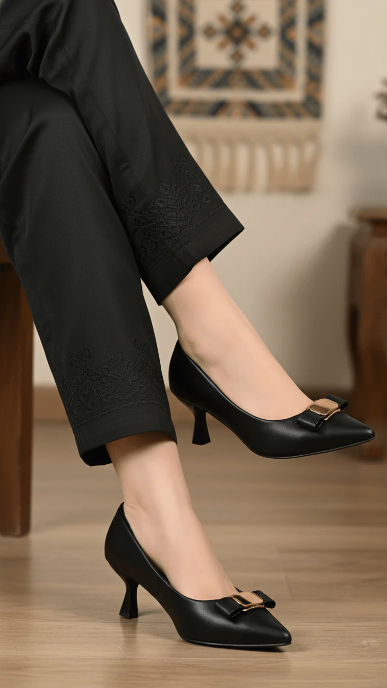 Black Court Shoes For Ladies WN7514 - Image 2