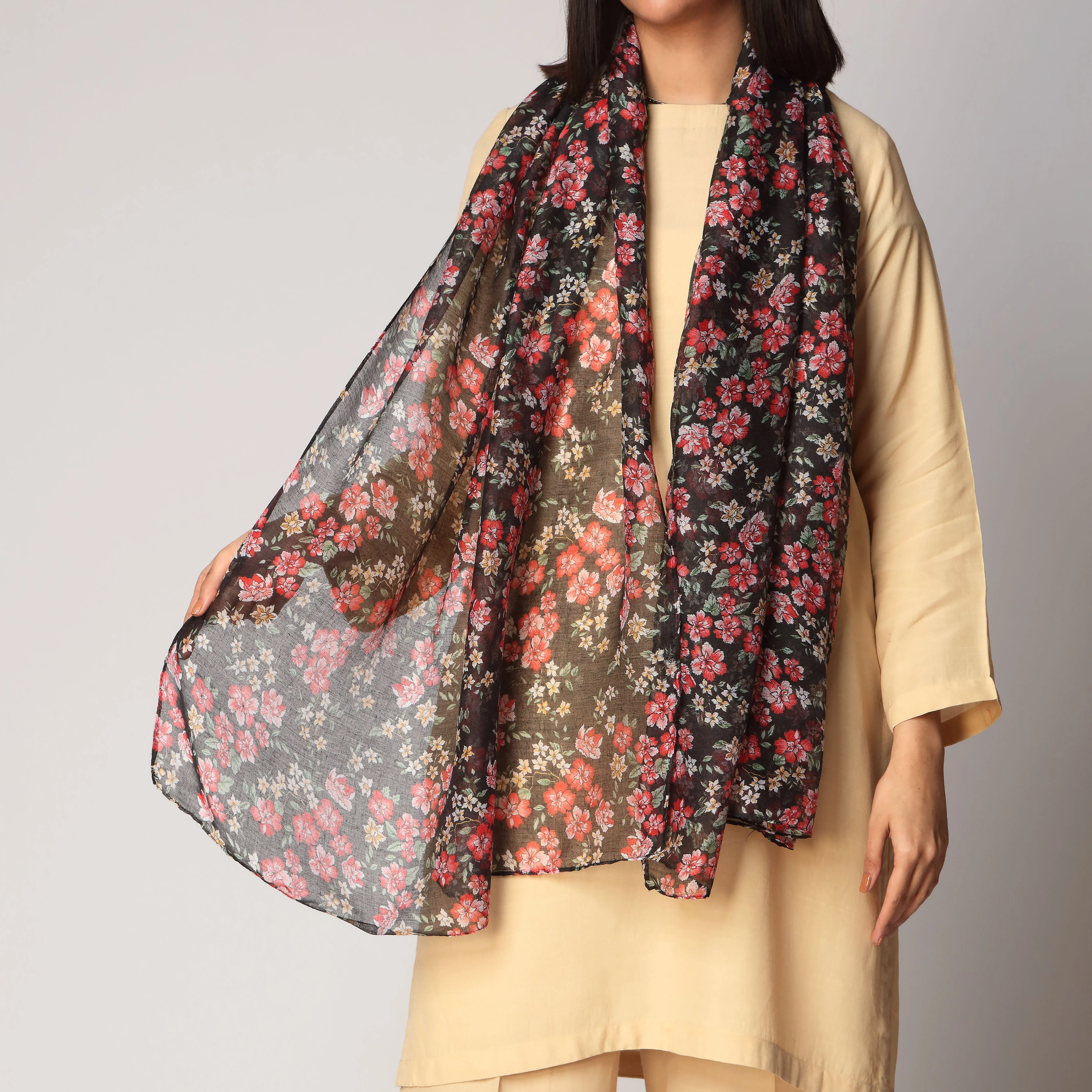 Black Digital Printed Stole PS3751 - Image 2