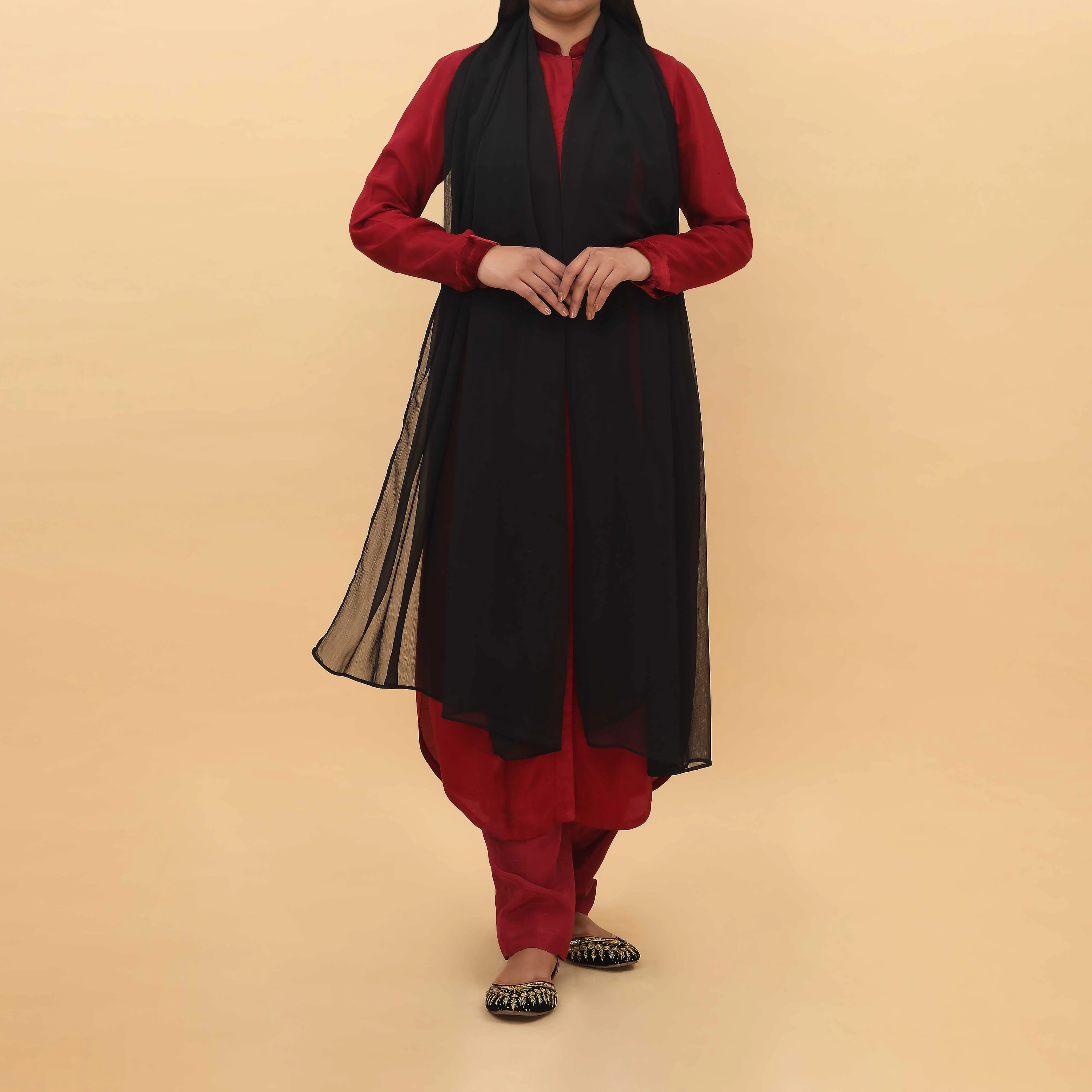 Black Dyed Chiffon Dupatta PD5368 - Image 2