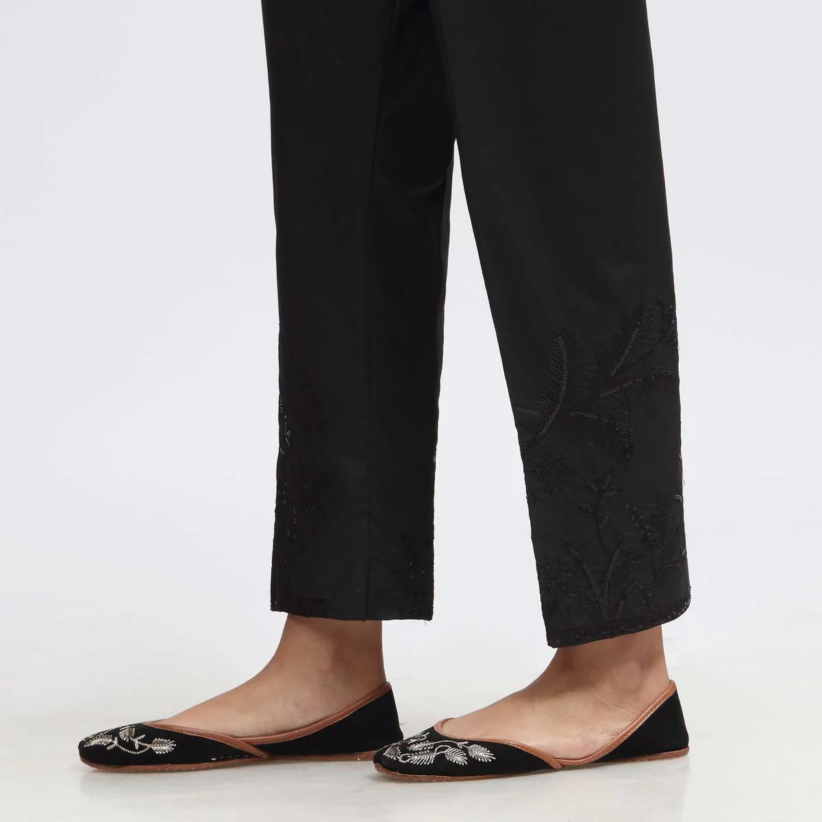 Black Embroidered Cambric Slim Fit Trouser PW3673 - Image 3
