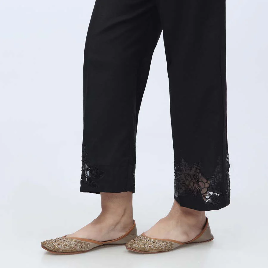 Black Embroidered Khaddar Trouser PW3598 - Image 2