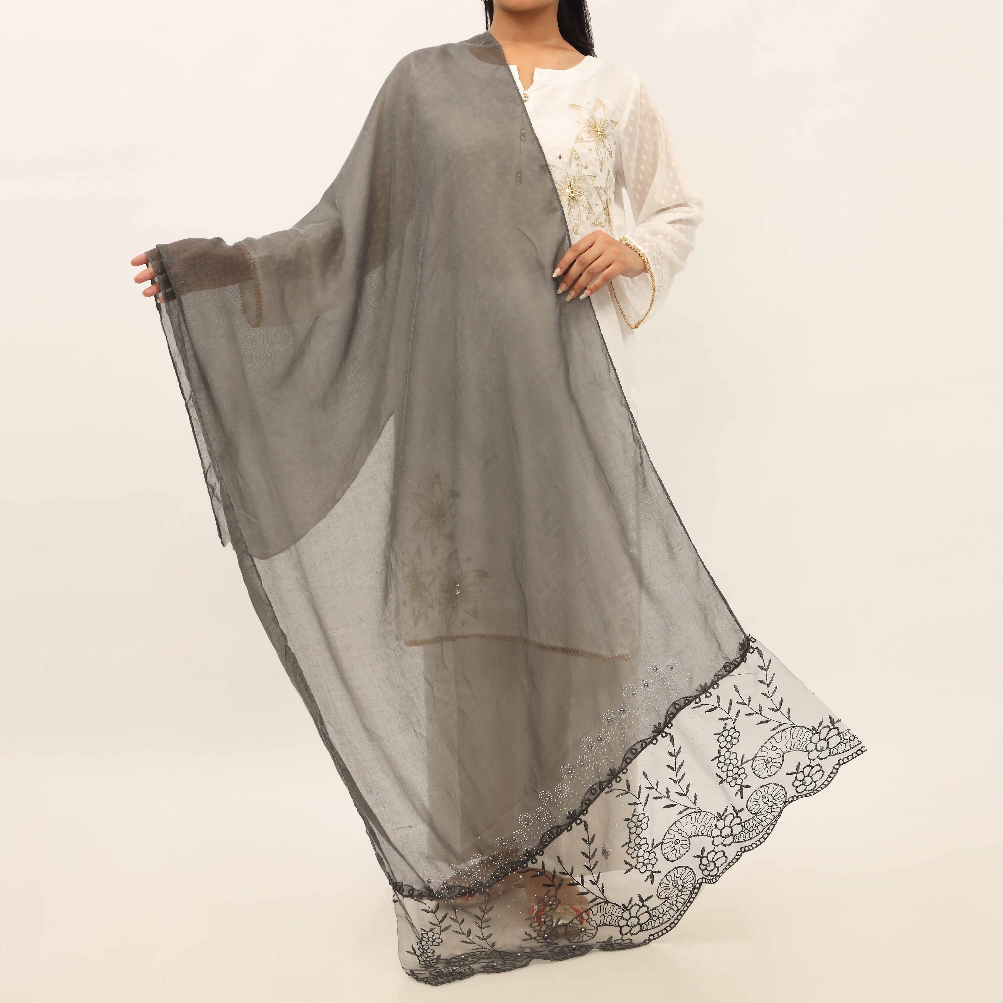 Black Embroidered Stole PD5254 - Image 2