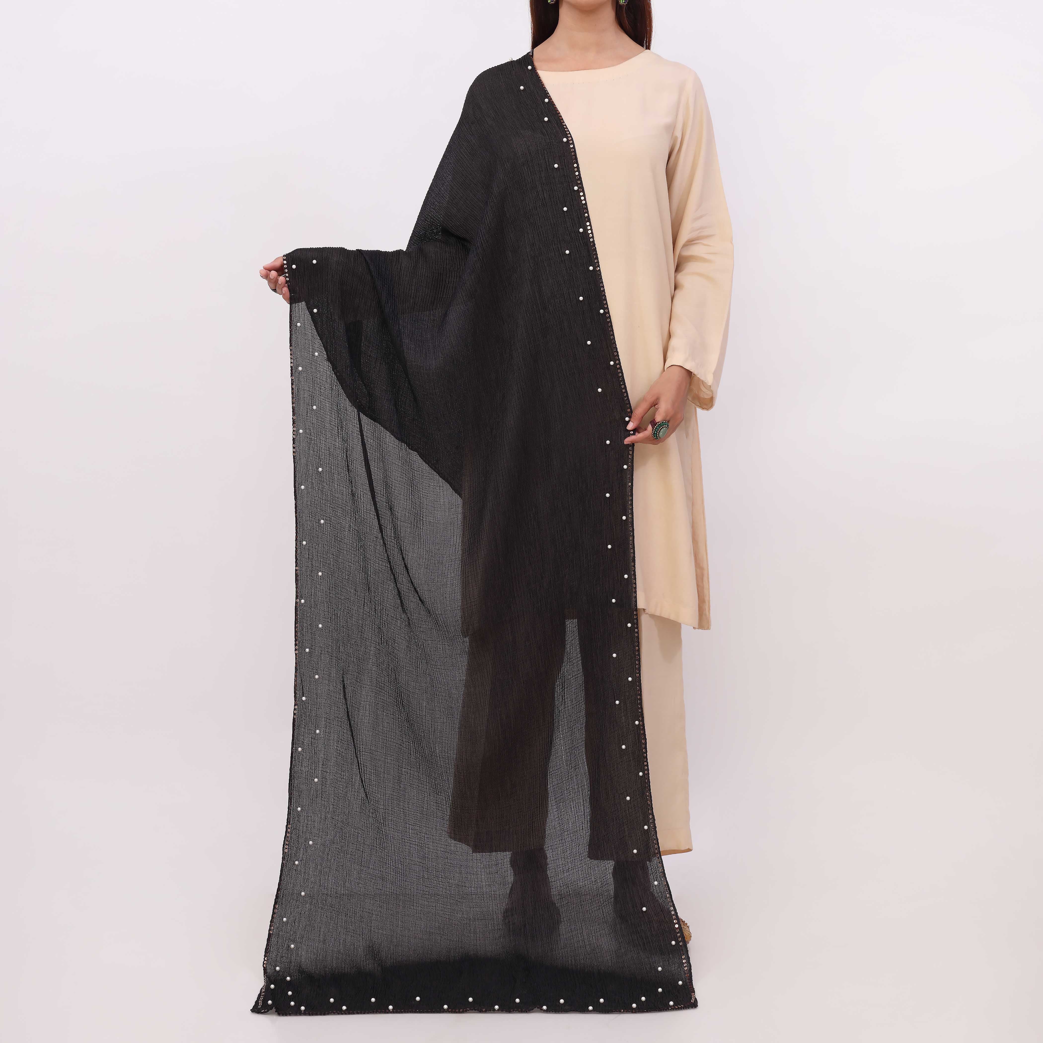 Black Embroidered Stole PD5295 - Image 3