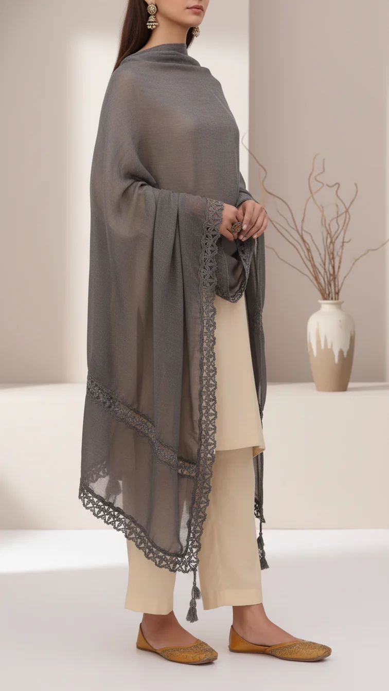 Black Embroidered Stole PD5317