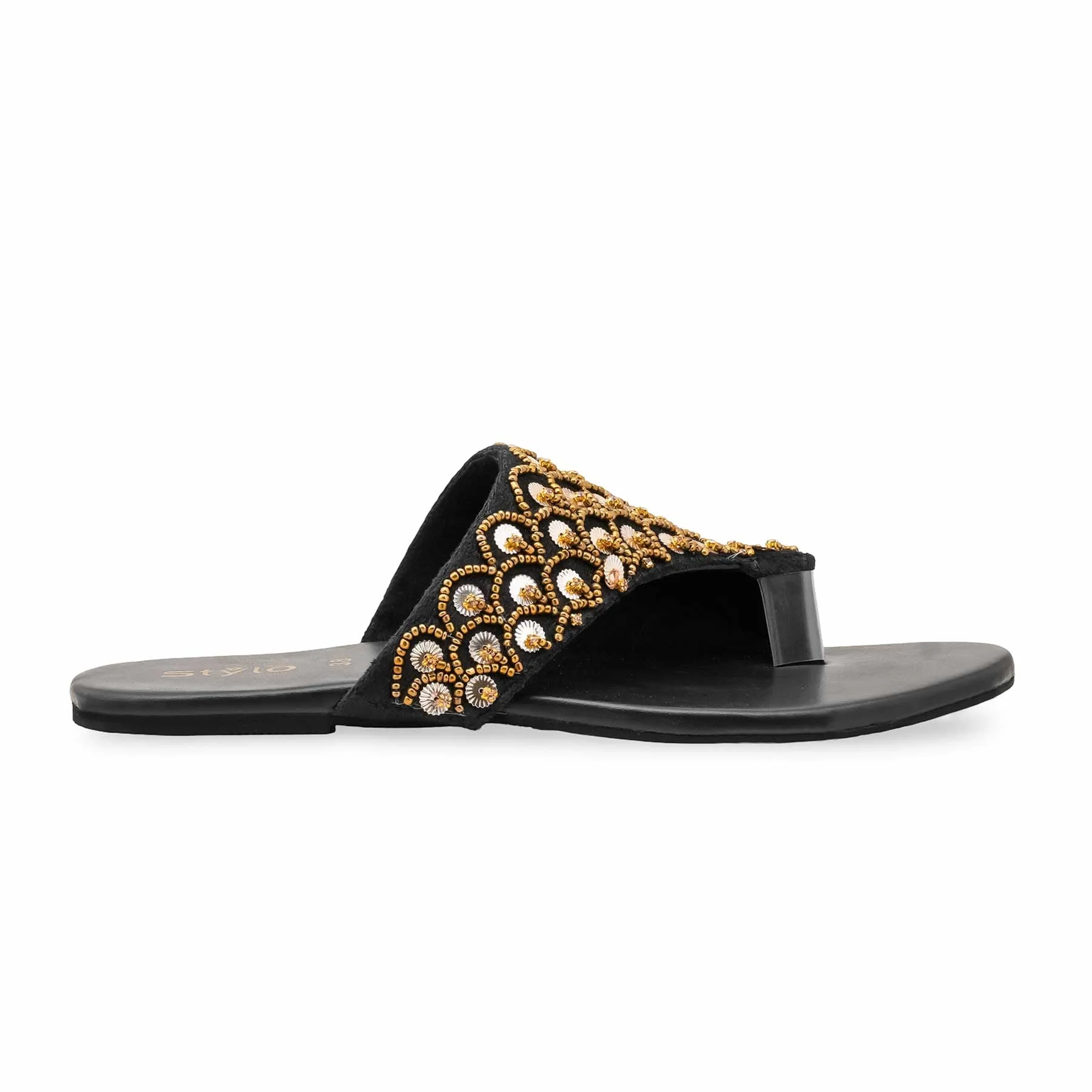 Black Ethnic Chappal For Ladies EC0241 - Image 2