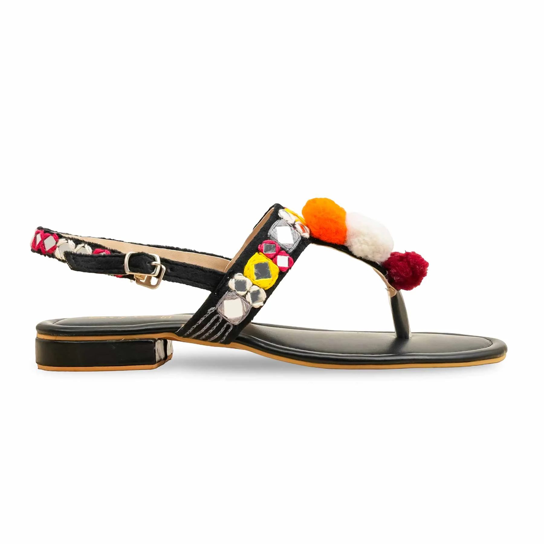 Black Ethnic Chappal For Ladies EC3186 - Image 2
