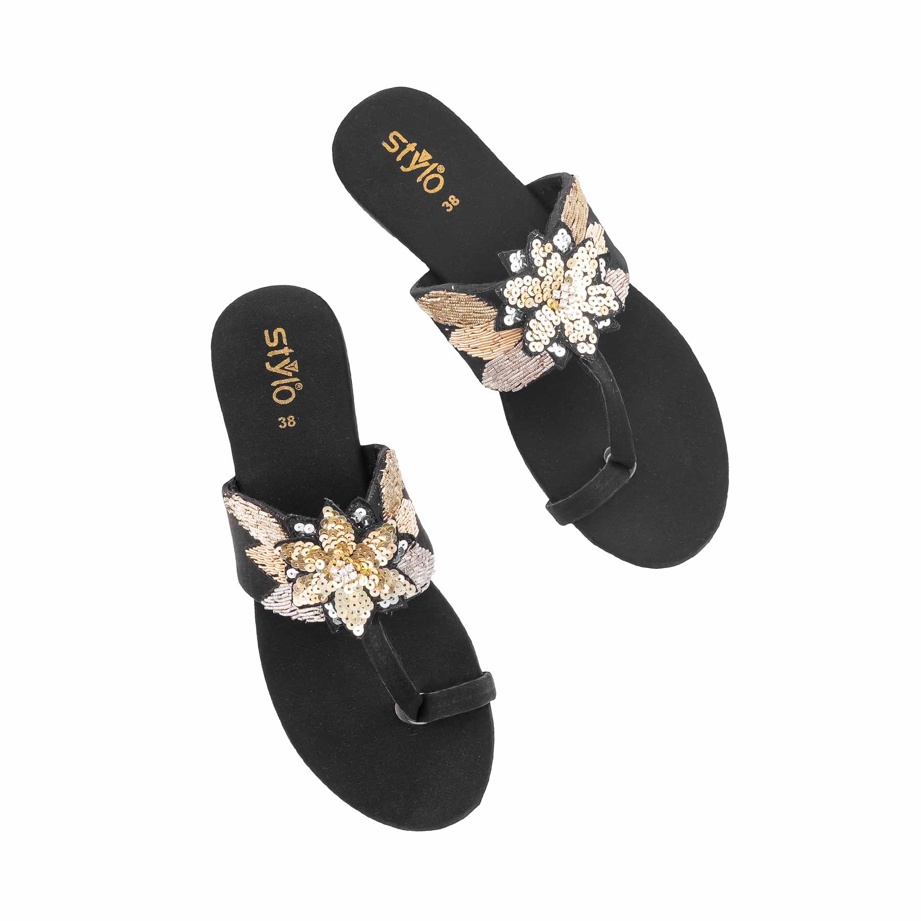 Black Ethnic Chappal For Women EC0248 - Image 5
