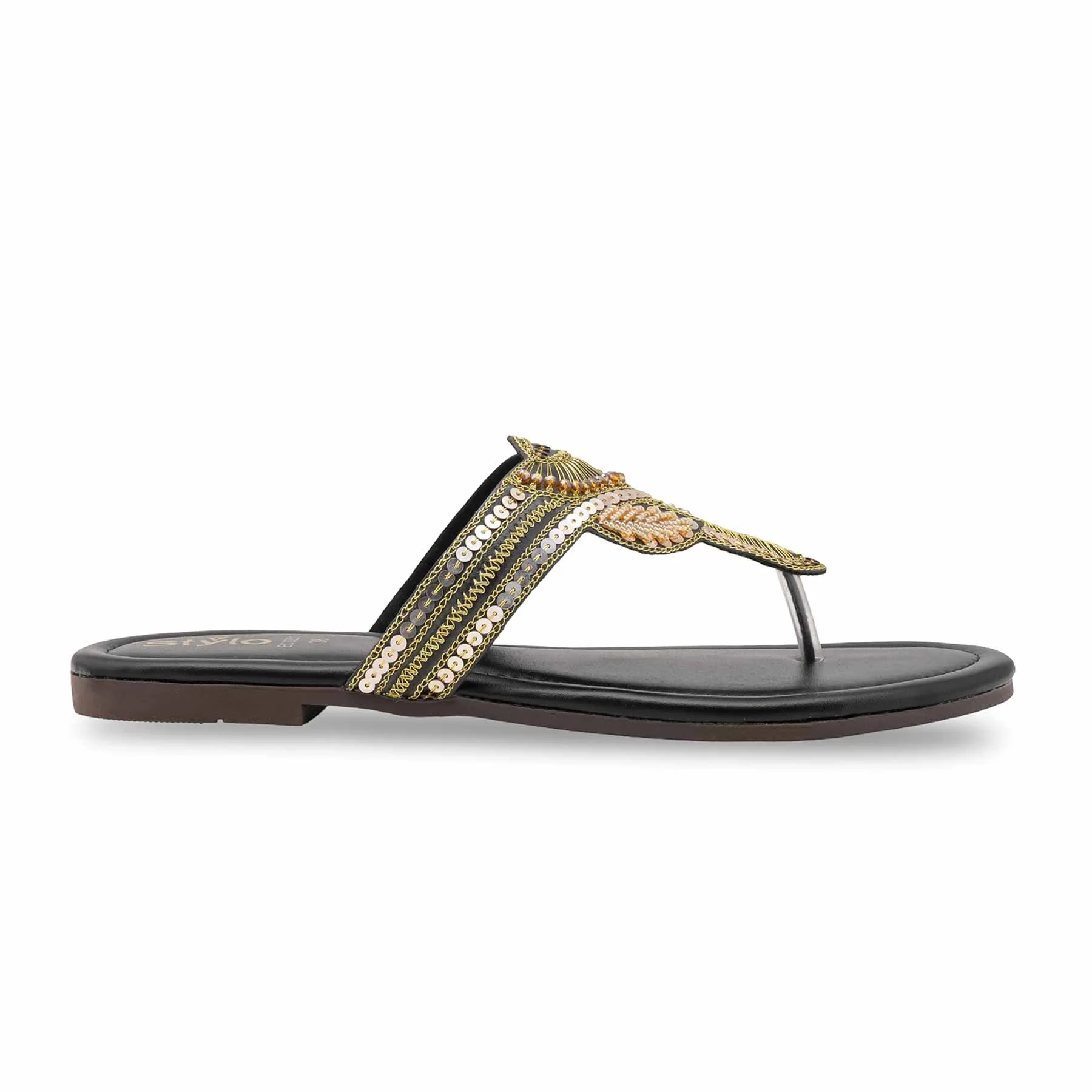 Black Ethnic Chappal For Women EC0251 - Image 3