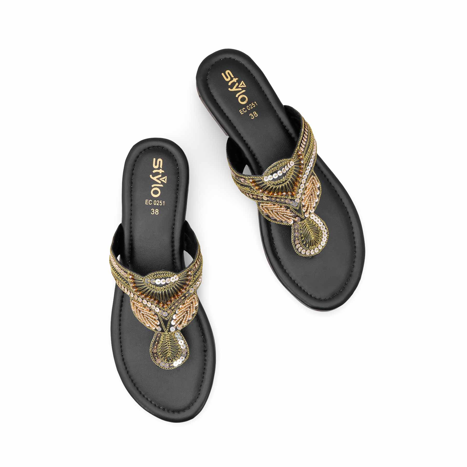 Black Ethnic Chappal For Women EC0251 - Image 6
