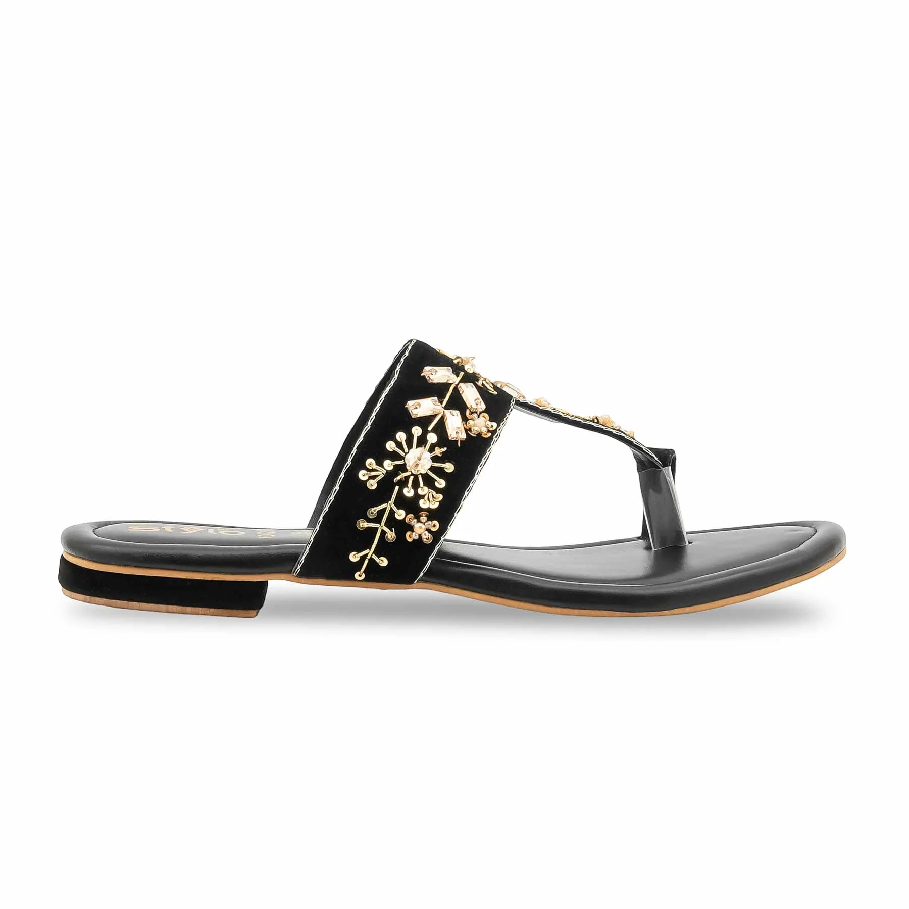 Black Ethnic Chappal For Women EC0254 - Image 2