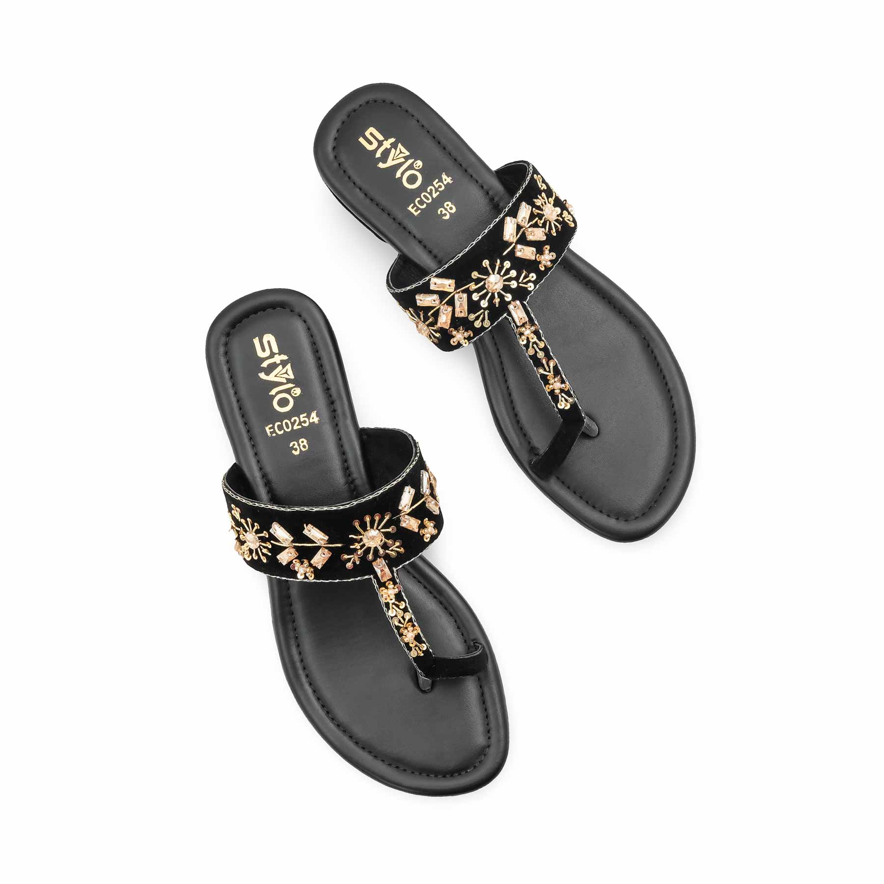 Black Ethnic Chappal For Women EC0254 - Image 5