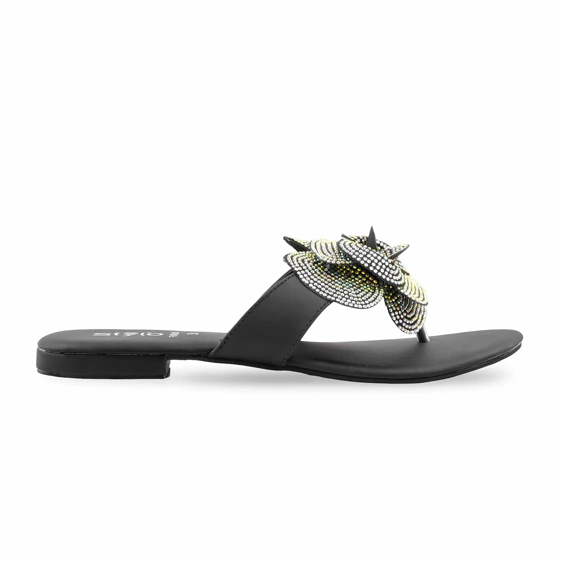 Black Fancy Chappal For Women FN0809 - Image 2