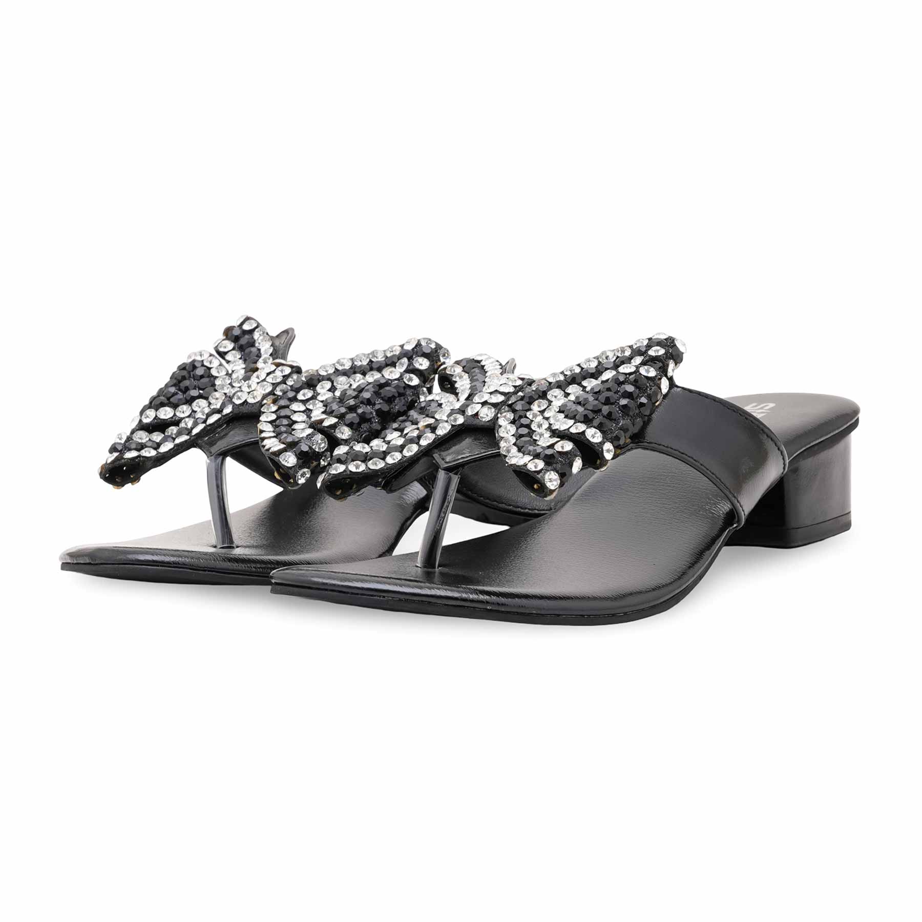 Black Fancy Chappal For Women FN0821 - Image 3
