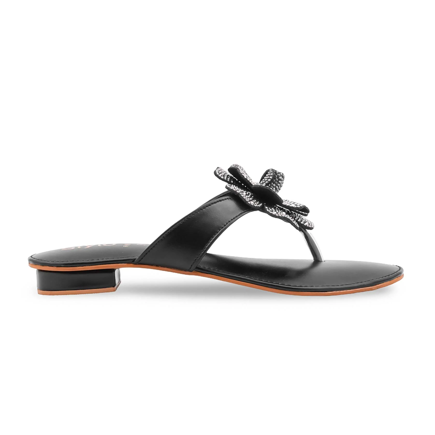 Black Fancy Chappal For Women FN0838 - Image 2