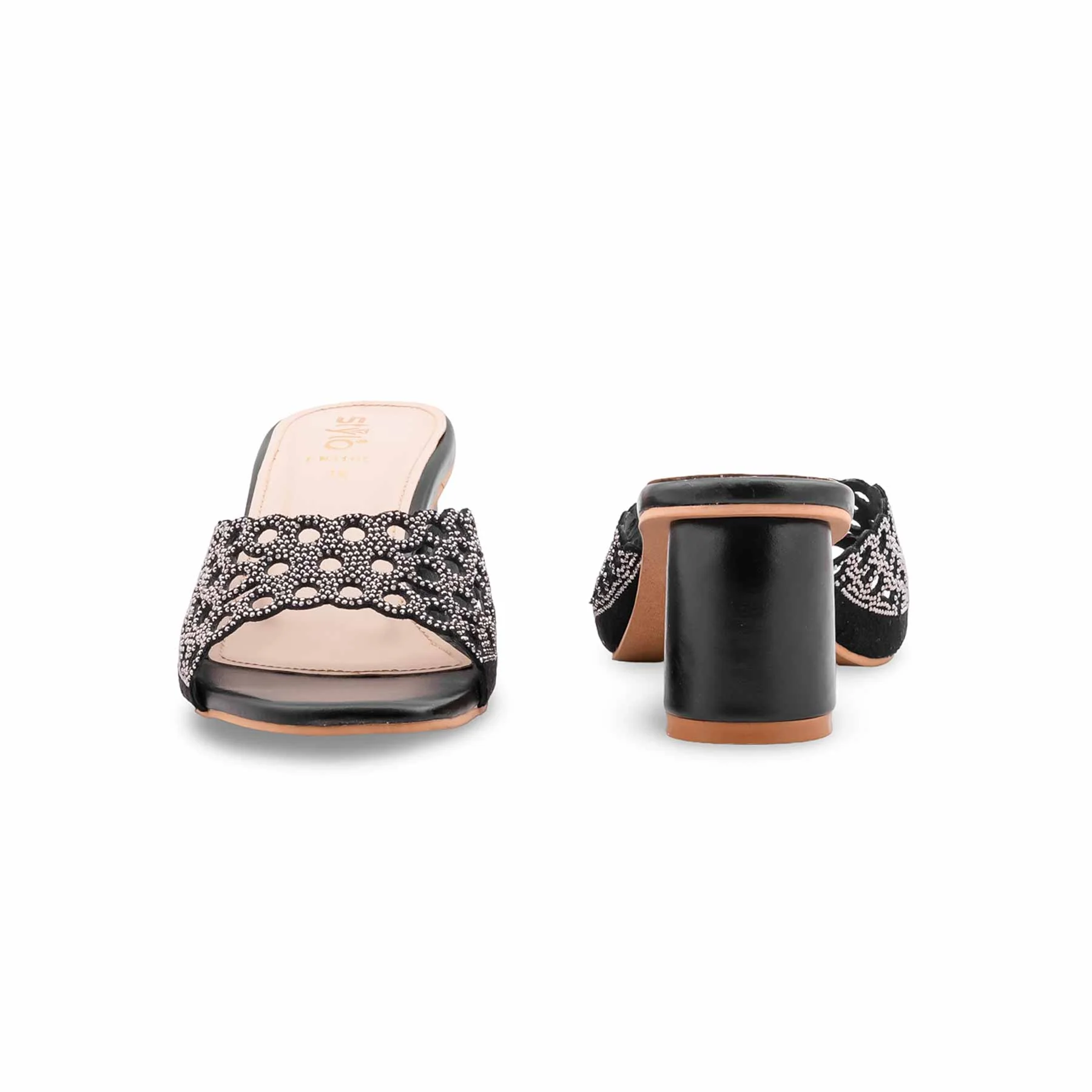 Black Fancy Slipper For Ladies FN8105 - Image 4