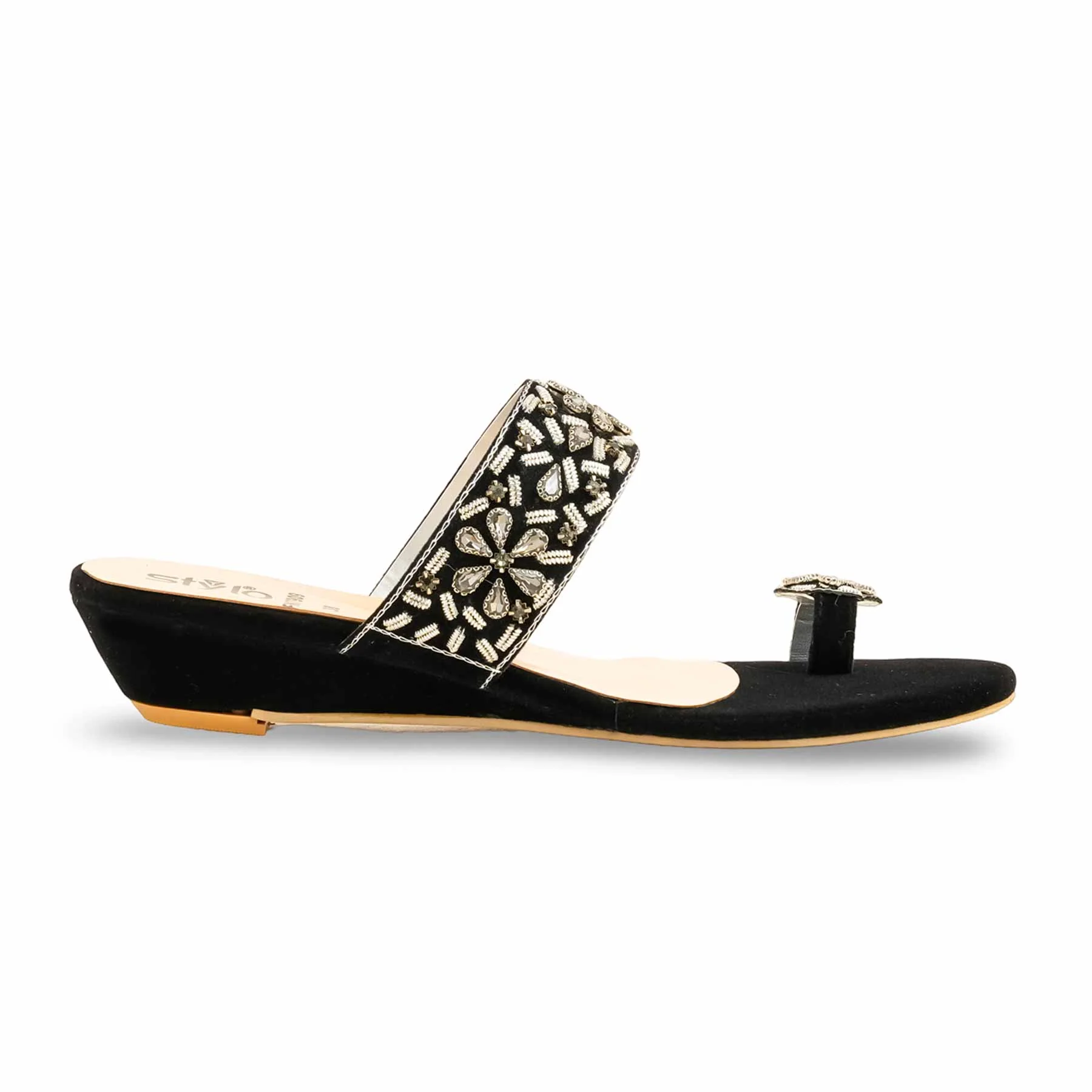 Black Fancy Chappal For Women FN7909 - Image 2