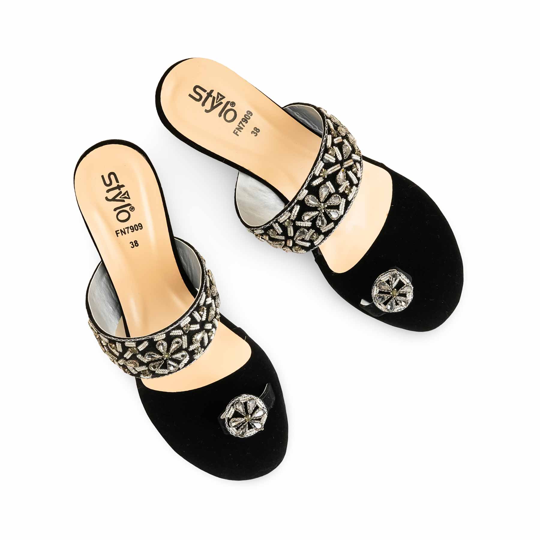Black Fancy Chappal For Women FN7909 - Image 5