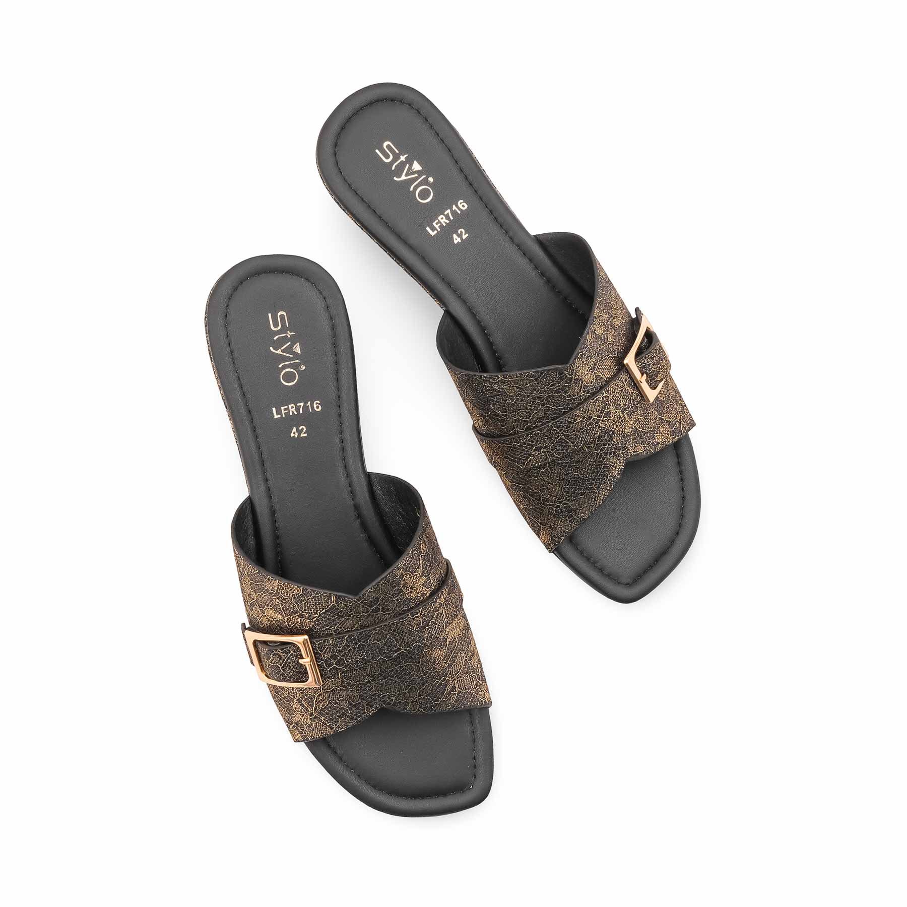 Black Fancy Slipper For Women LFN716 - Image 5