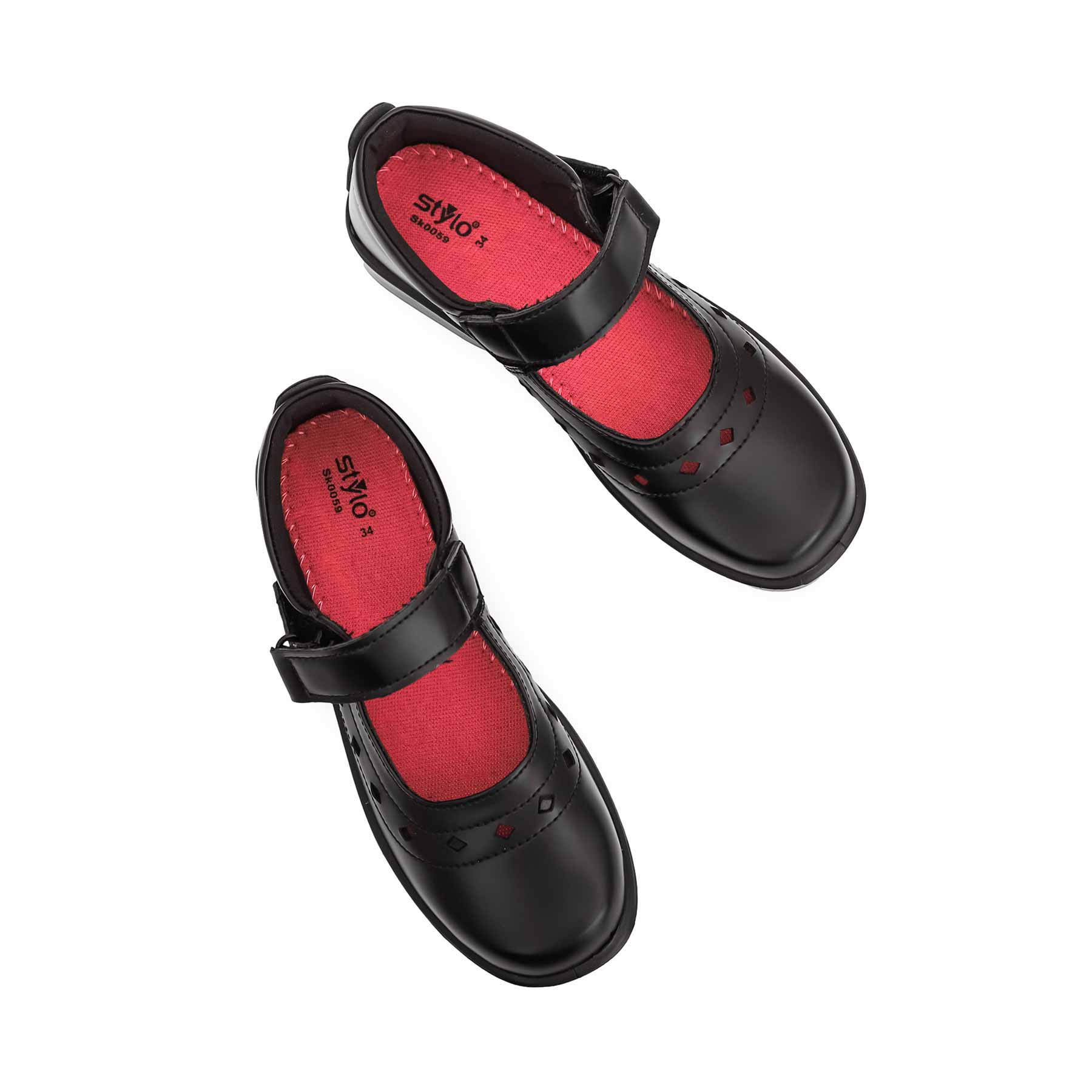 Girls Black Velcro Strap School Shoes SK0059 - Image 5