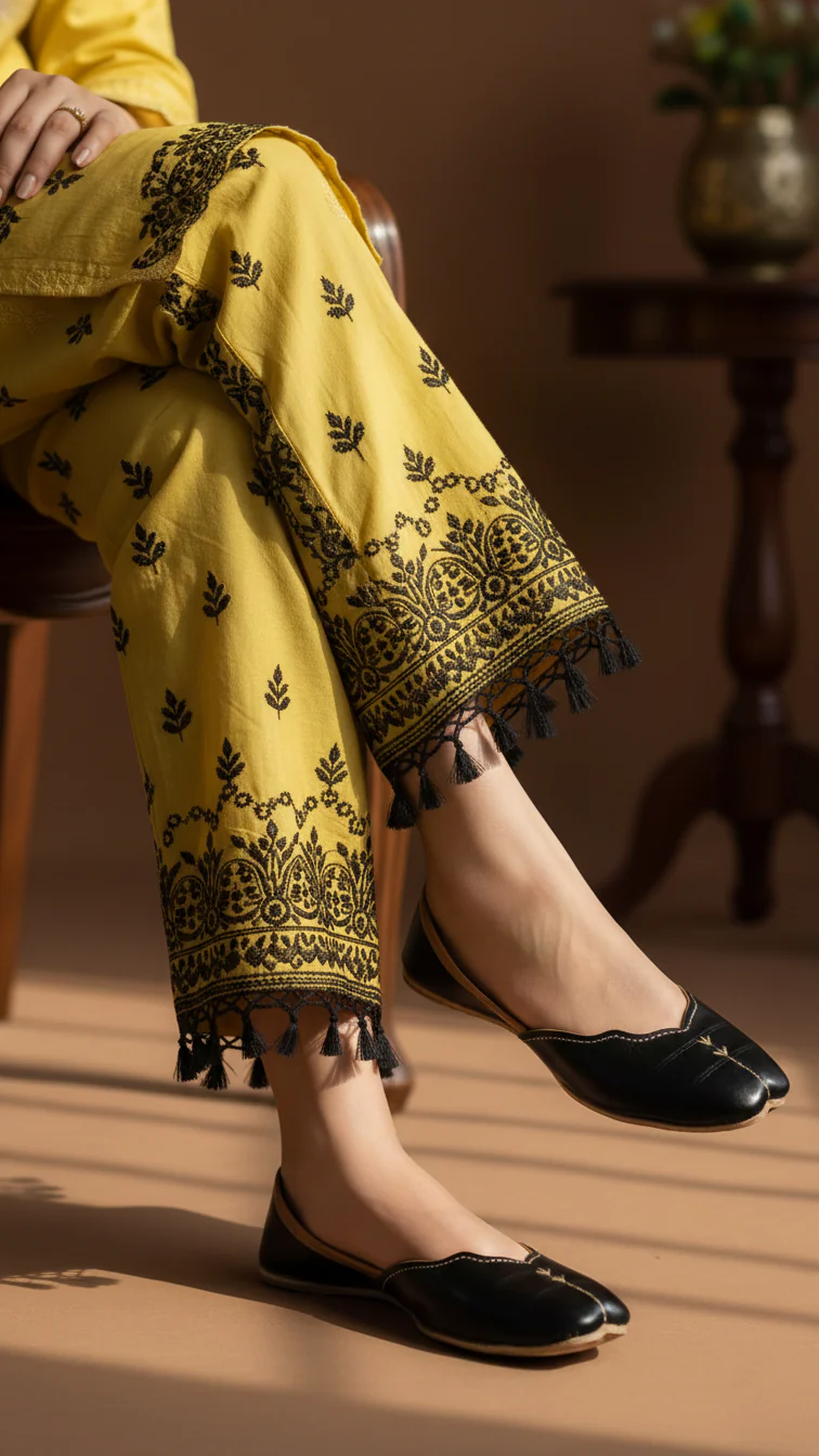 Black Leather Khussa For Women EC8683