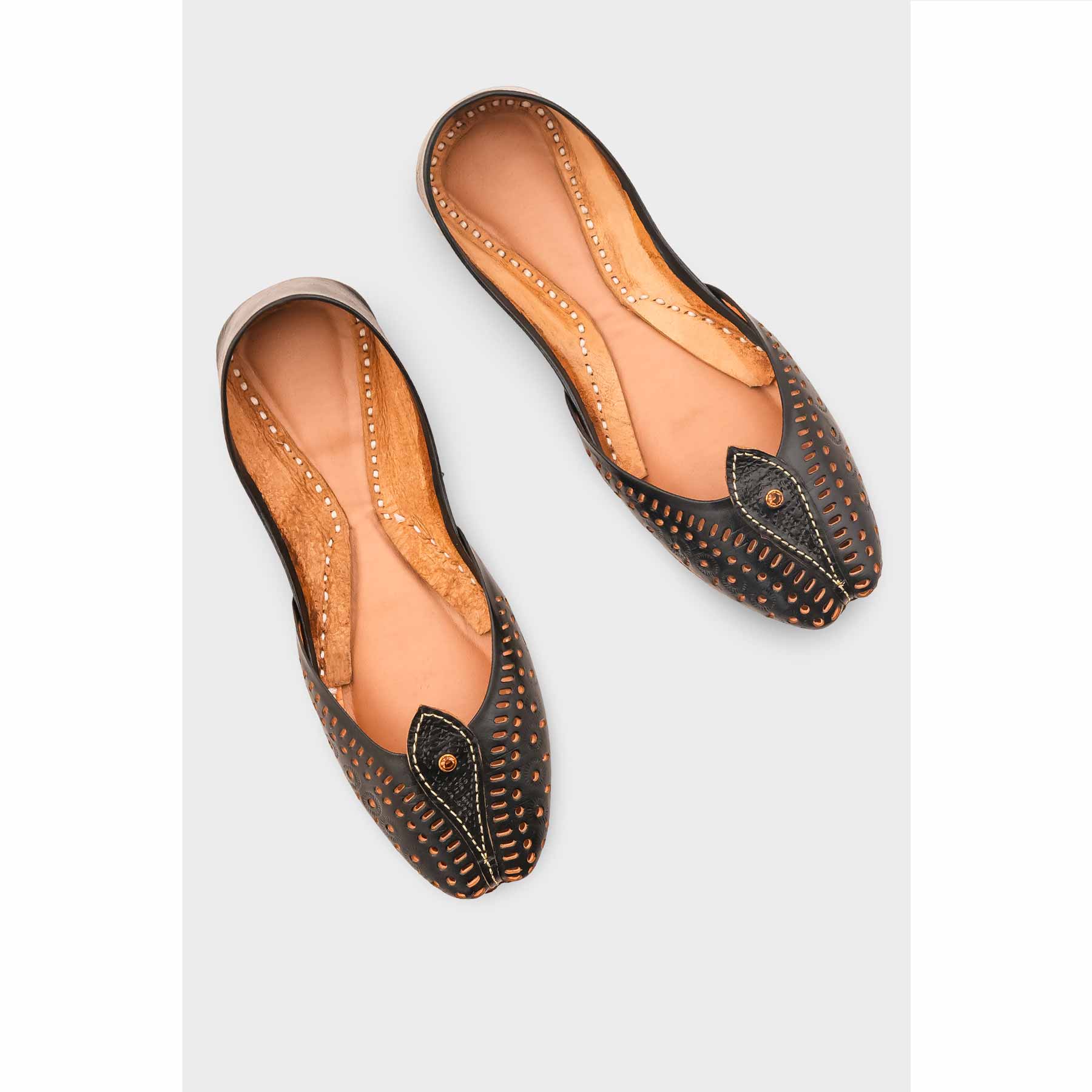 Black Leather Khussa For Women EC8710 - Image 5