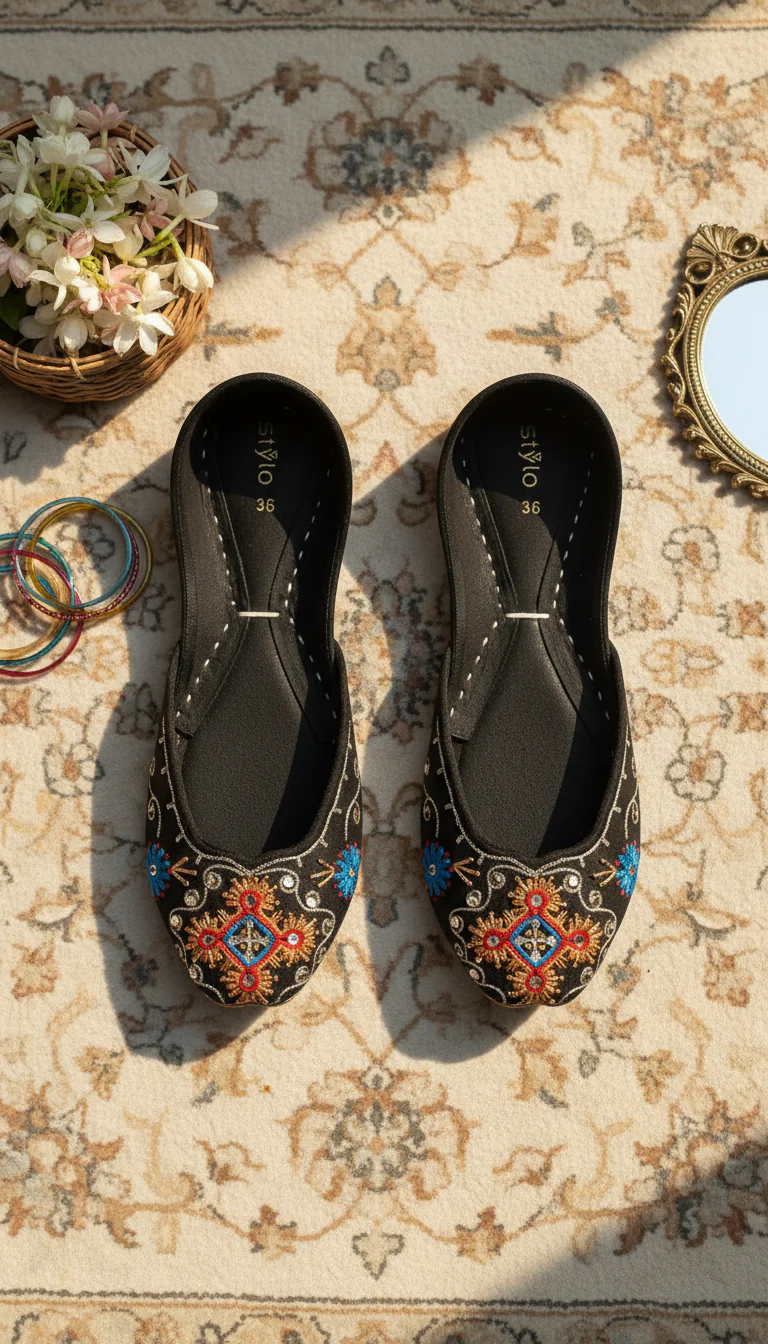 Black Leather Khussa For Women EC8763 - Image 2