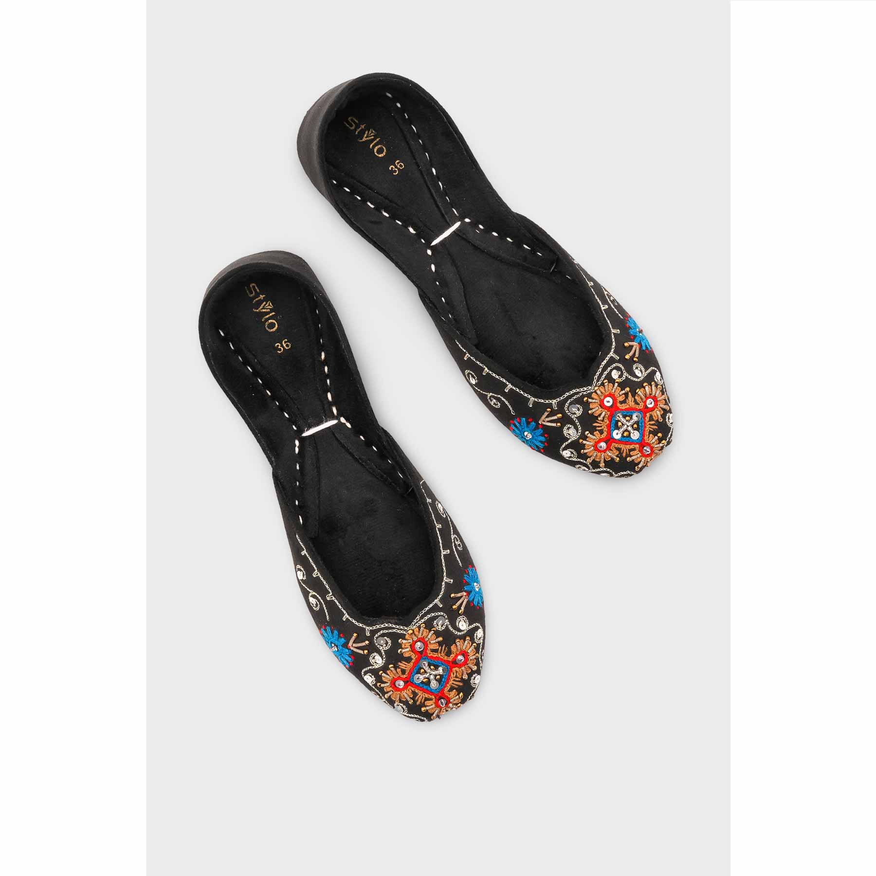 Black Leather Khussa For Women EC8763 - Image 6