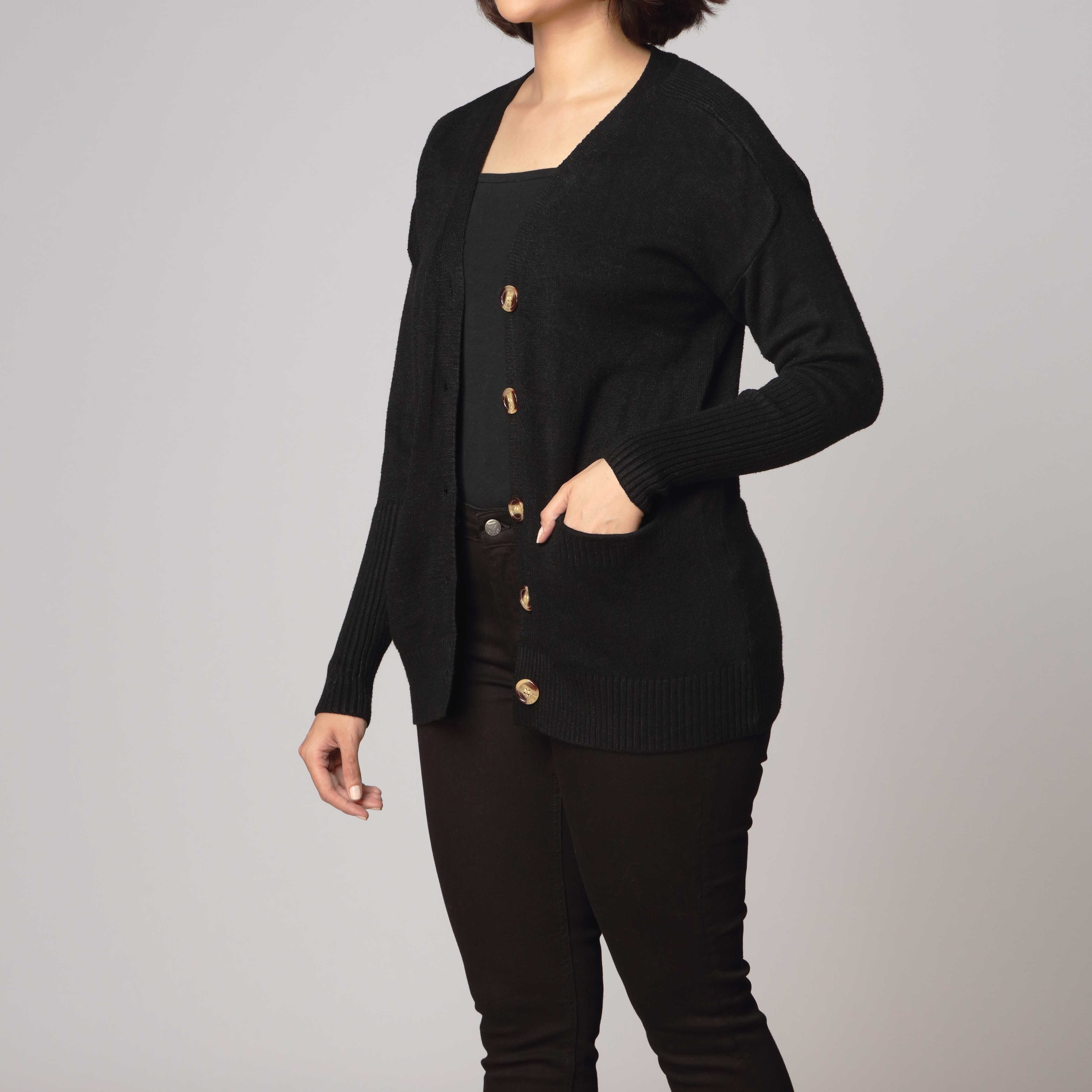 Black Mid Length Cardigan PW2903 - Image 2